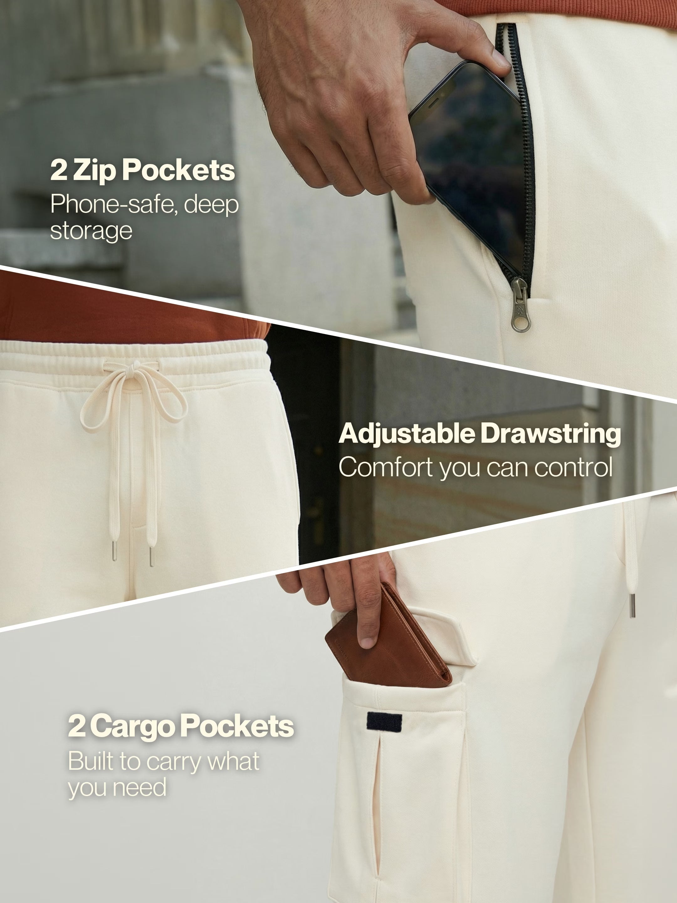 Cream Cargo Joggers w/ 4 Pockets