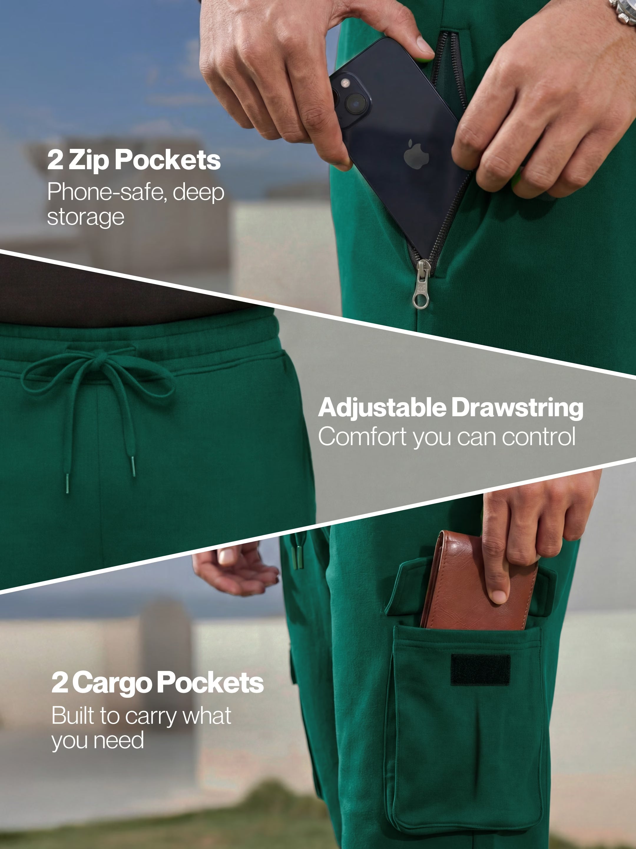 Forest Green Cargo Joggers w/ 4 Pockets