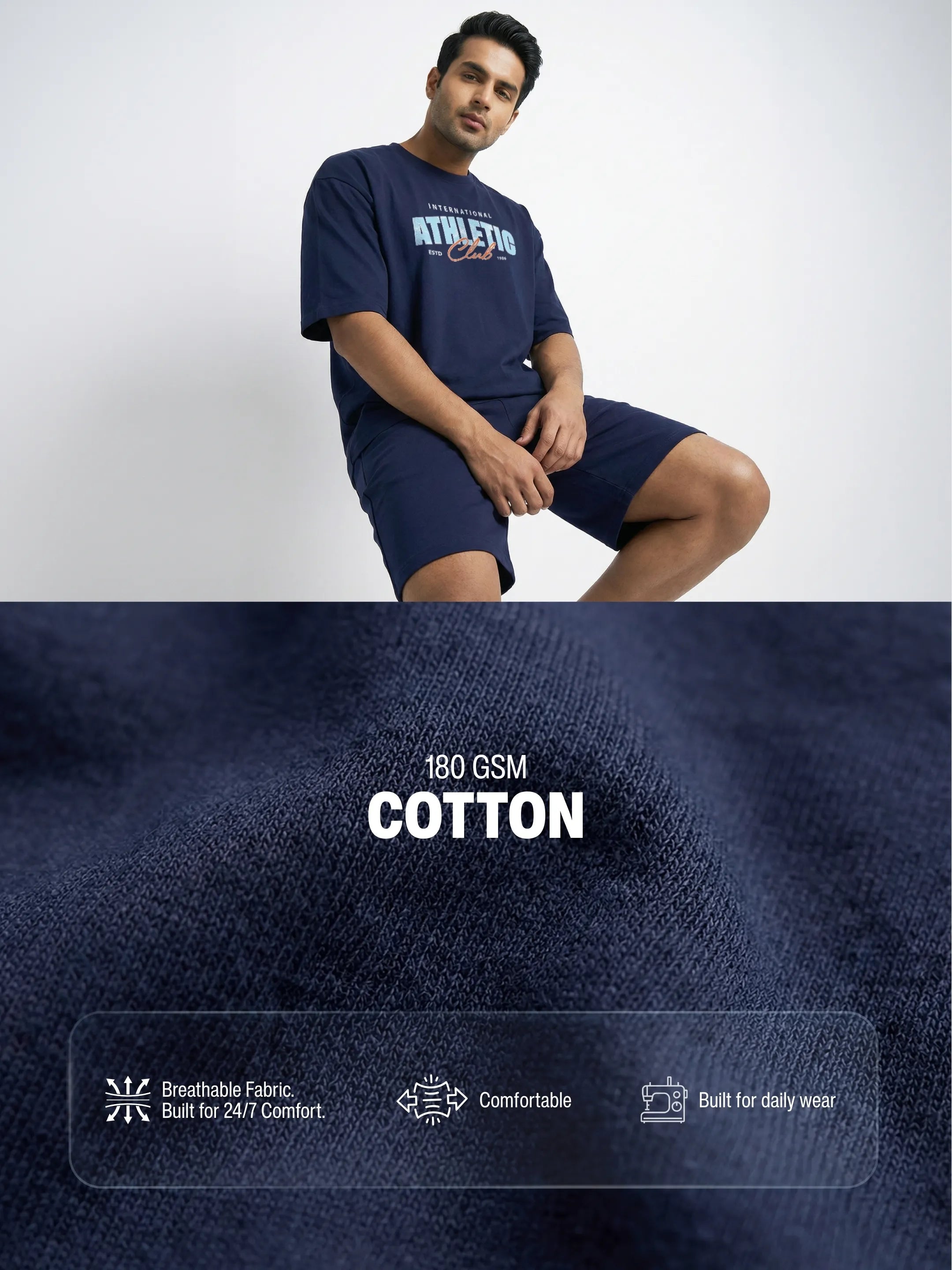 Athletic Cotton Men's Oversized Coord Sets