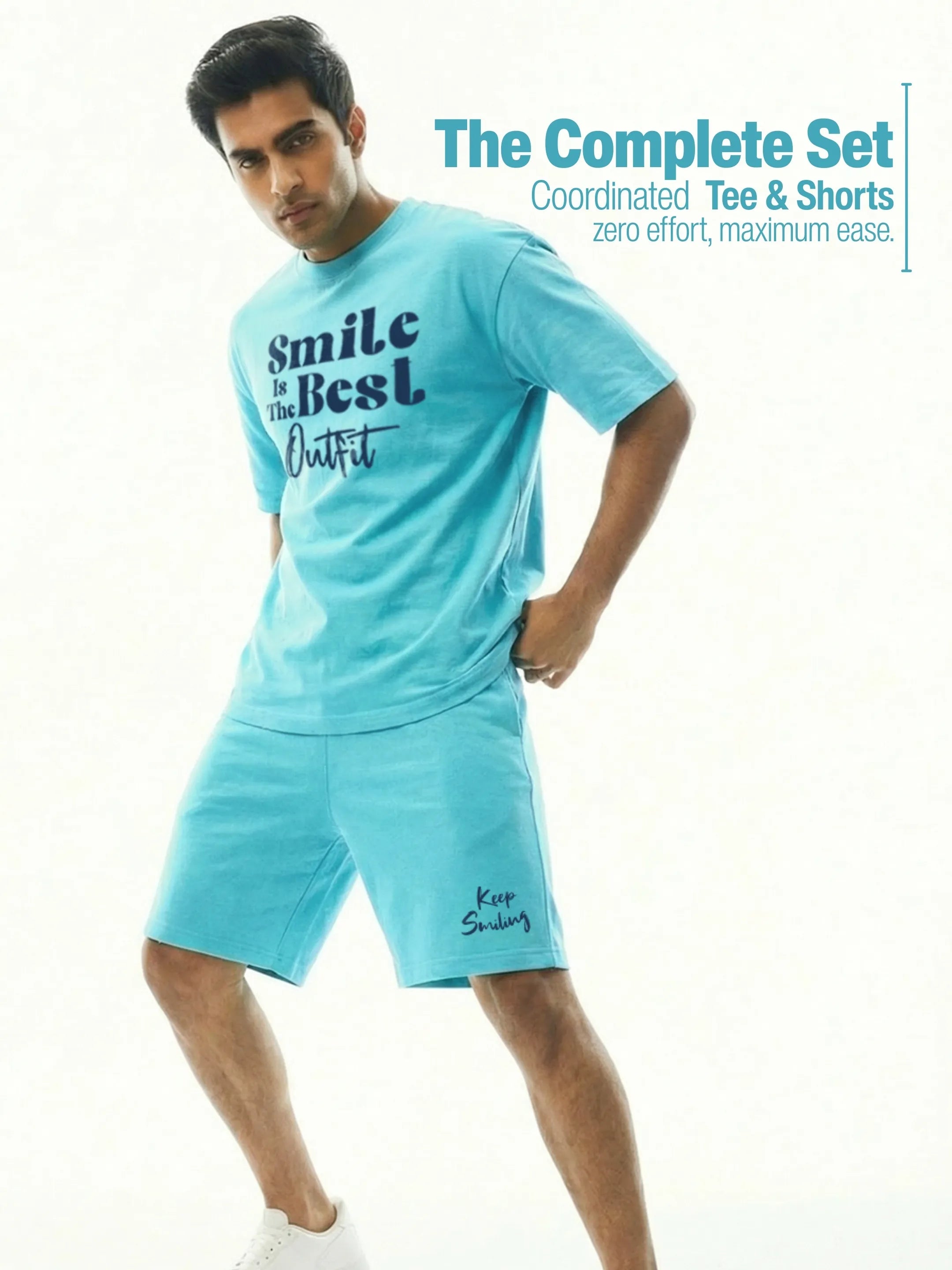 Smile Is The Best Cotton Mens T Shirt and Shorts Combo Set