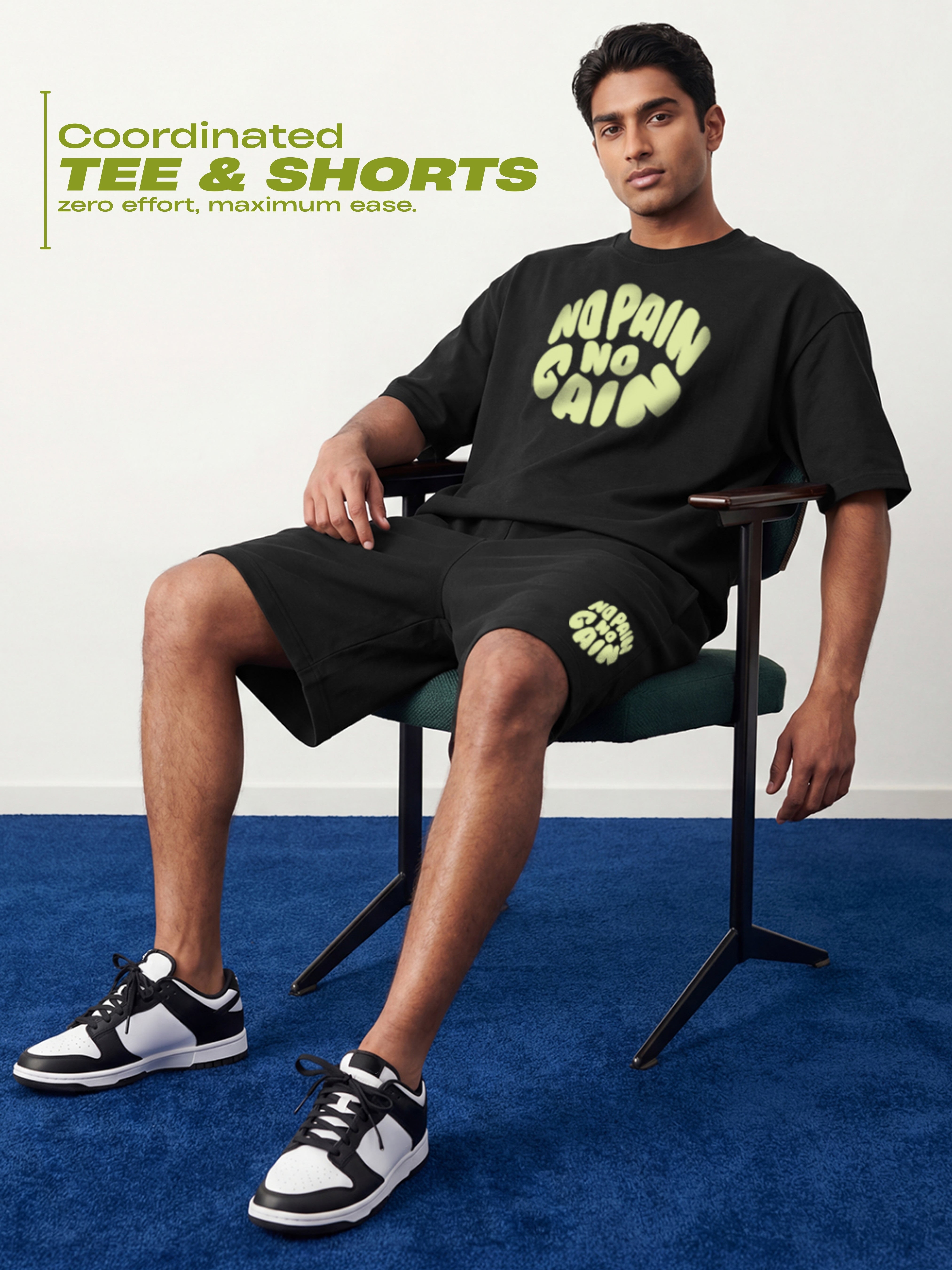 No Pain No Gain Cotton Men's Oversized Coord Sets