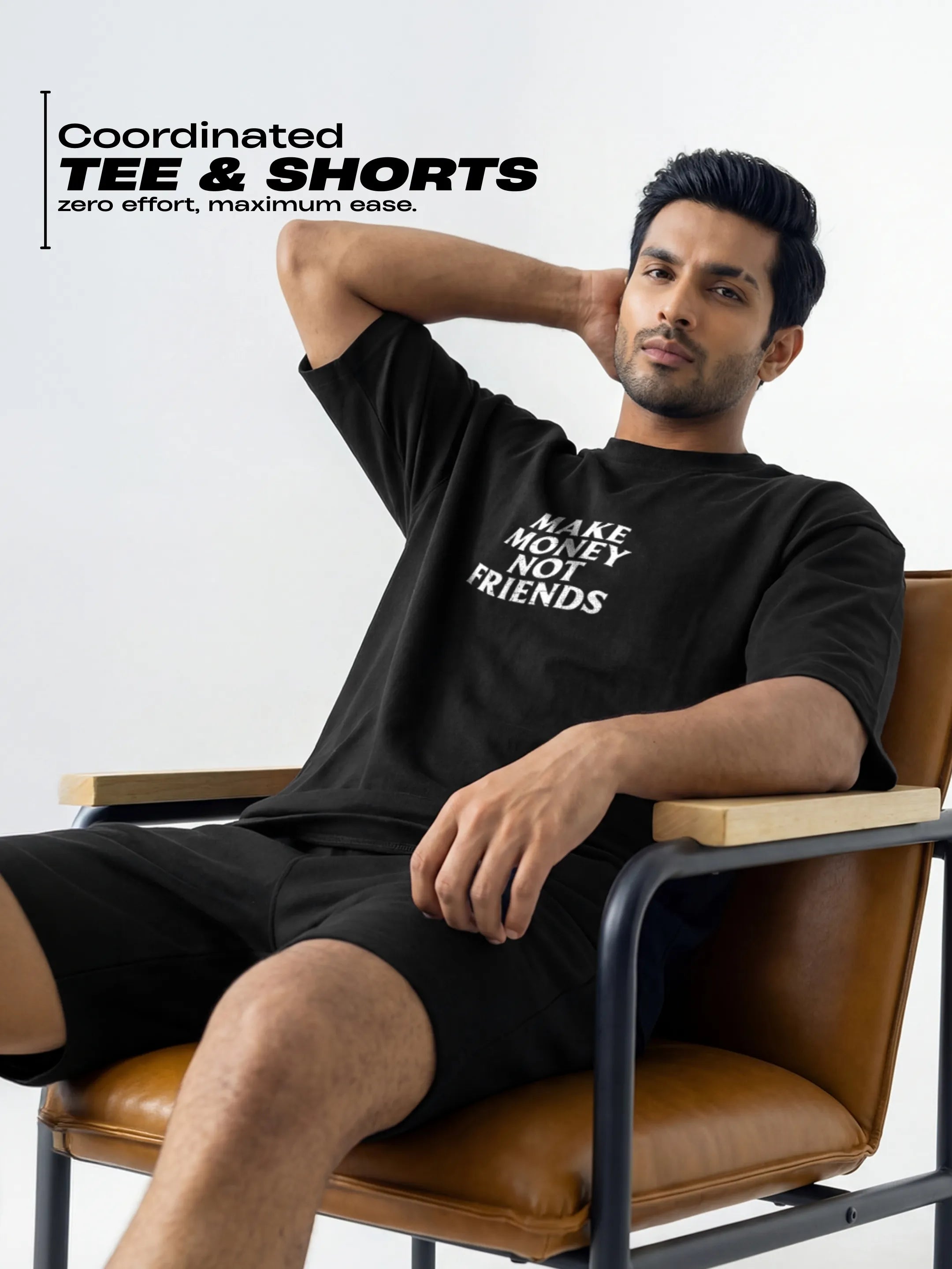 Make Money Not Friends Cotton Men's Oversized Coord Sets