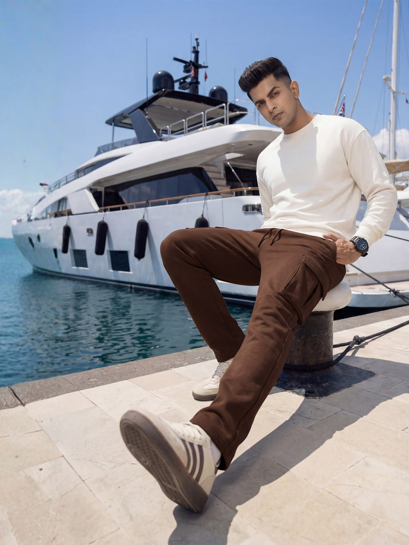 Coffee Brown Cargo Joggers w/ 4 Pockets