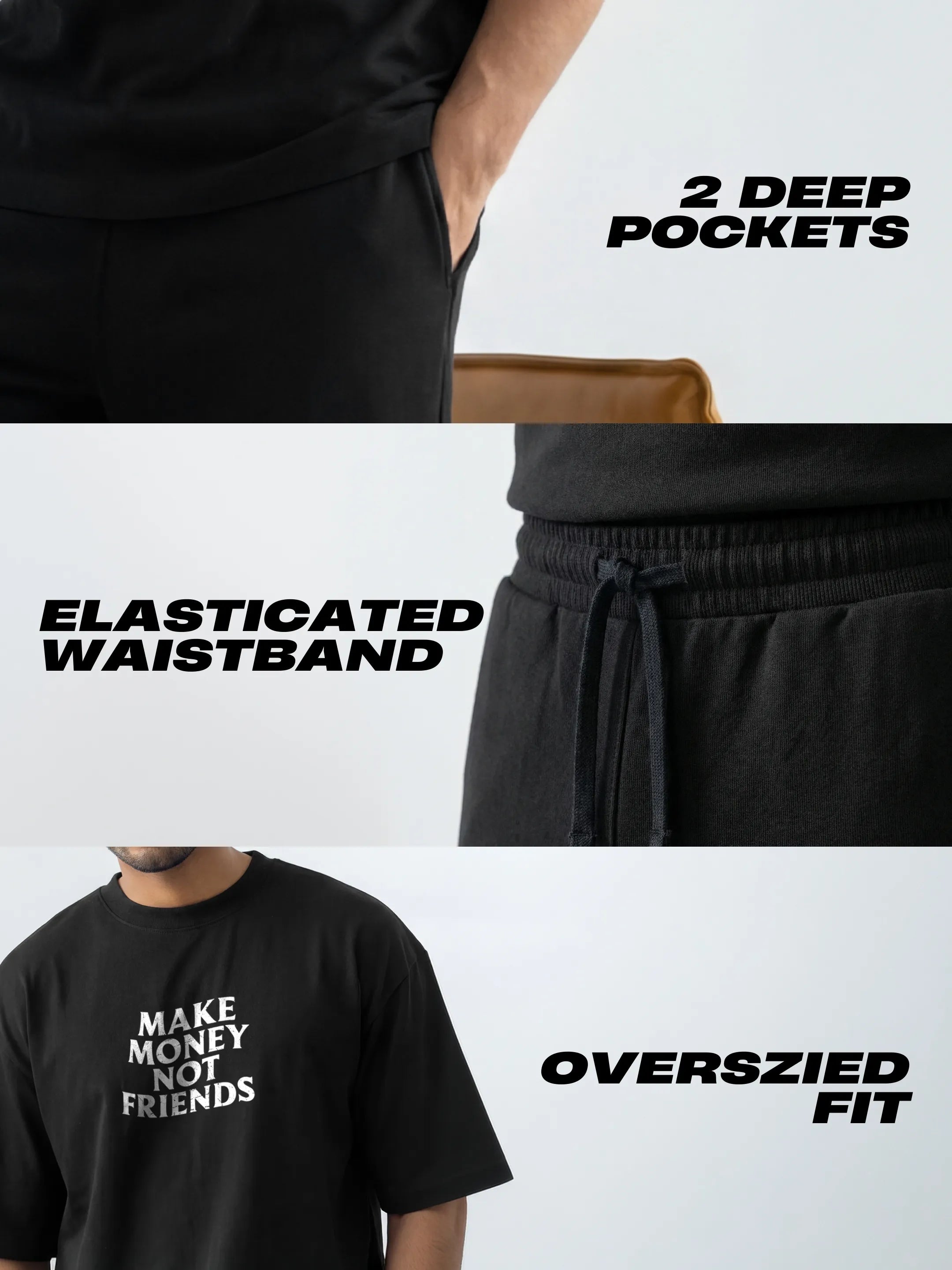 Make Money Not Friends Cotton Men's Oversized Coord Sets