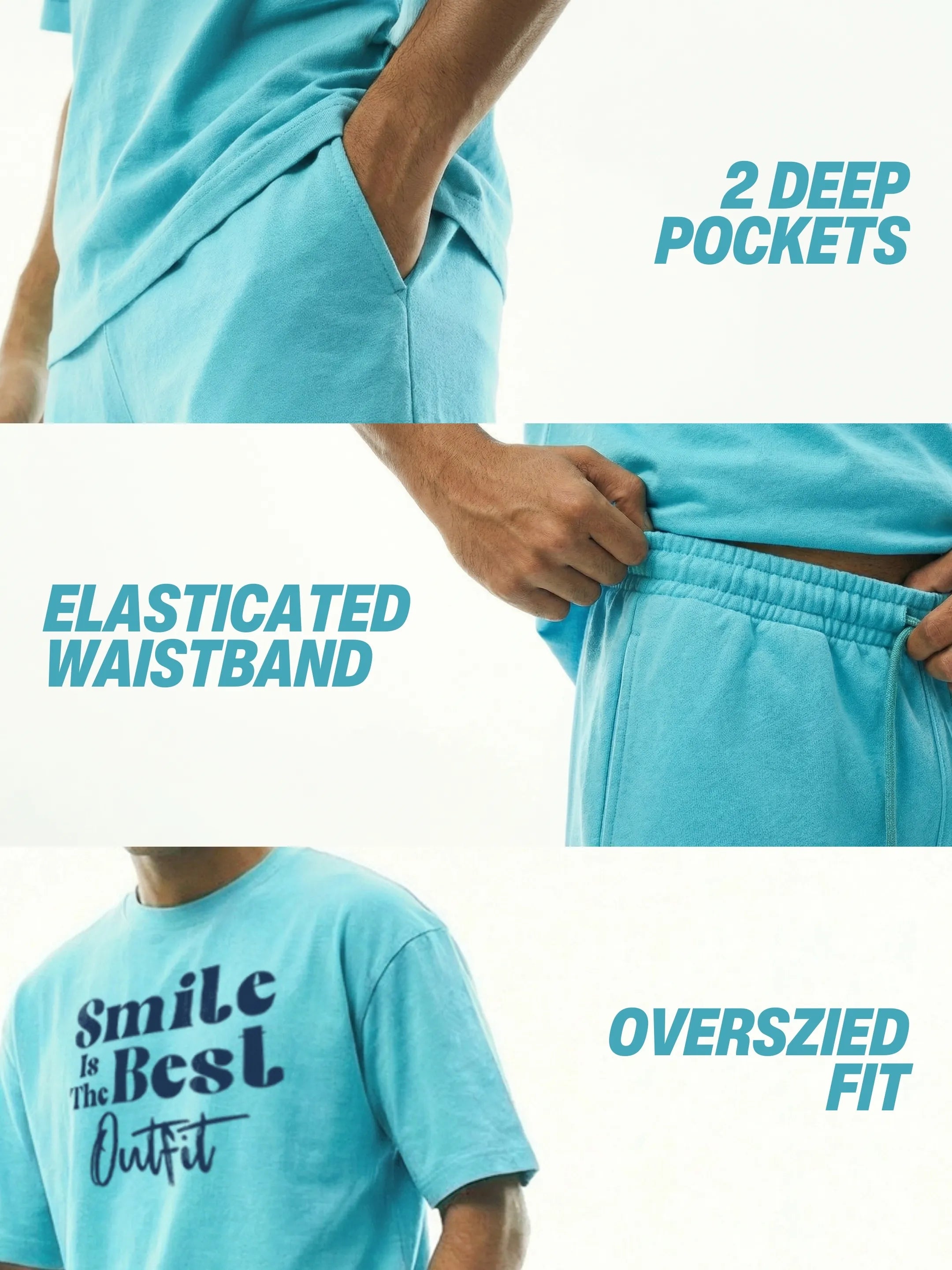 Smile Is The Best Cotton Mens T Shirt and Shorts Combo Set