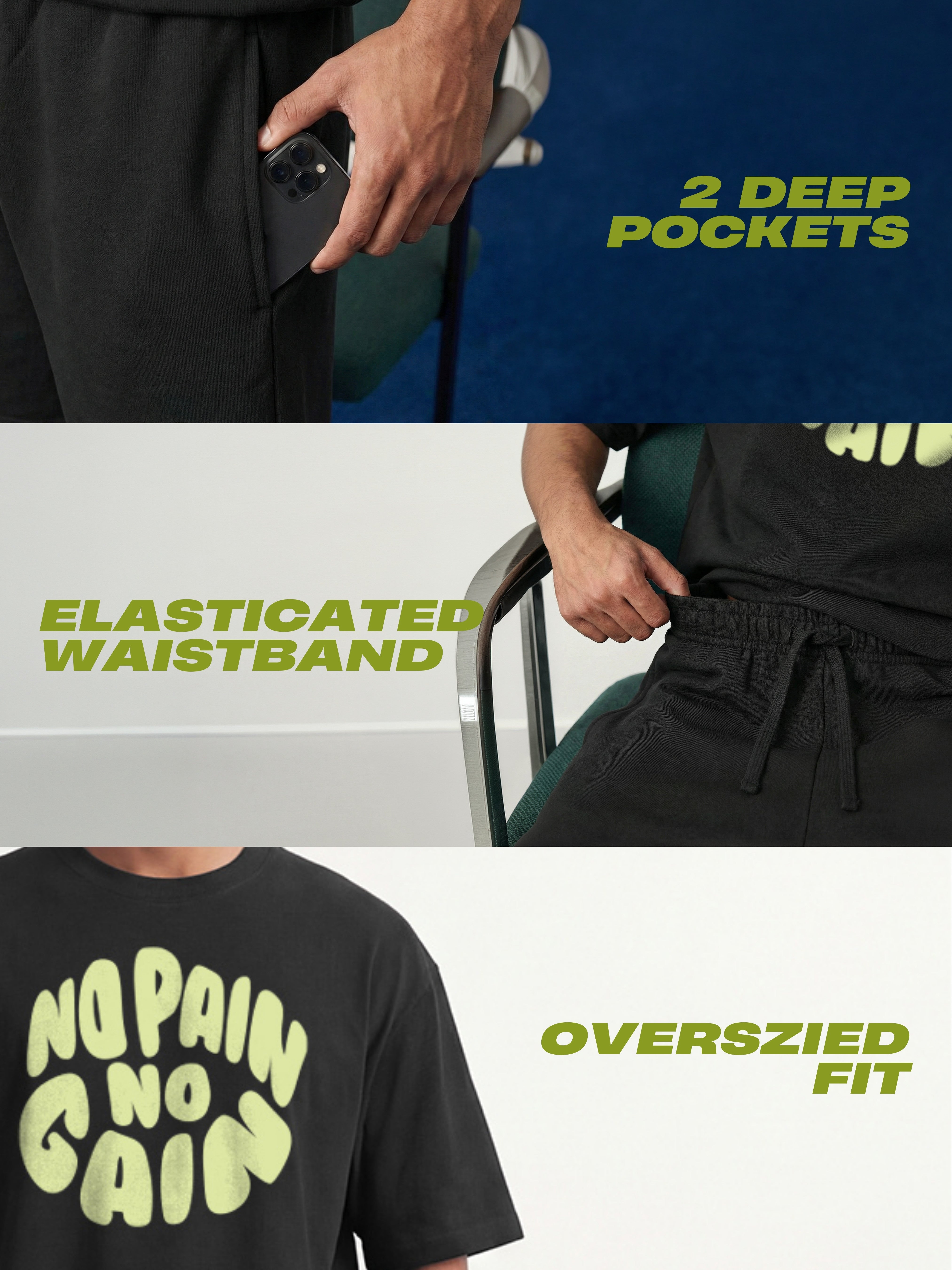 No Pain No Gain Cotton Men's Oversized Coord Sets