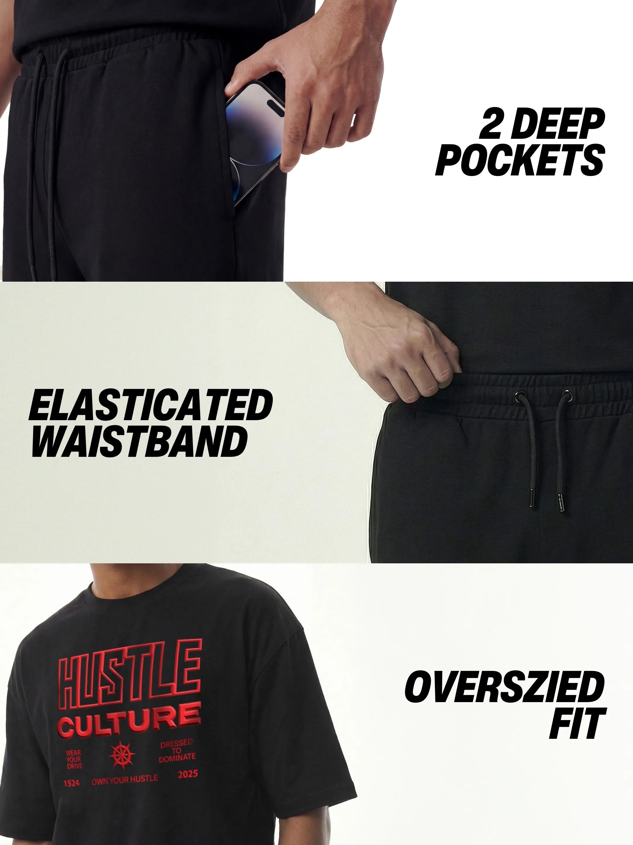 Hustle Culture Cotton Men's Oversized Coord Sets