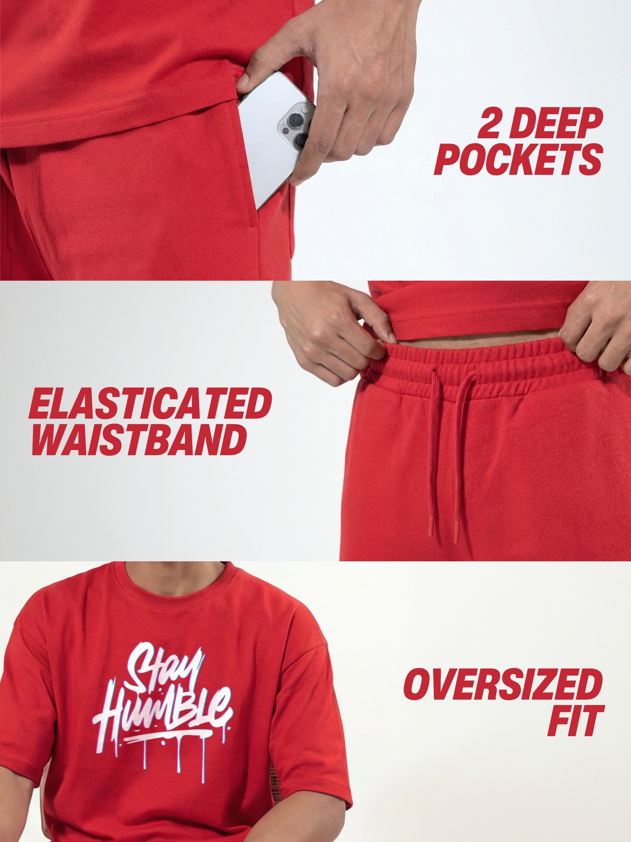 Stay Humble Cotton Men's Oversized Coord Sets