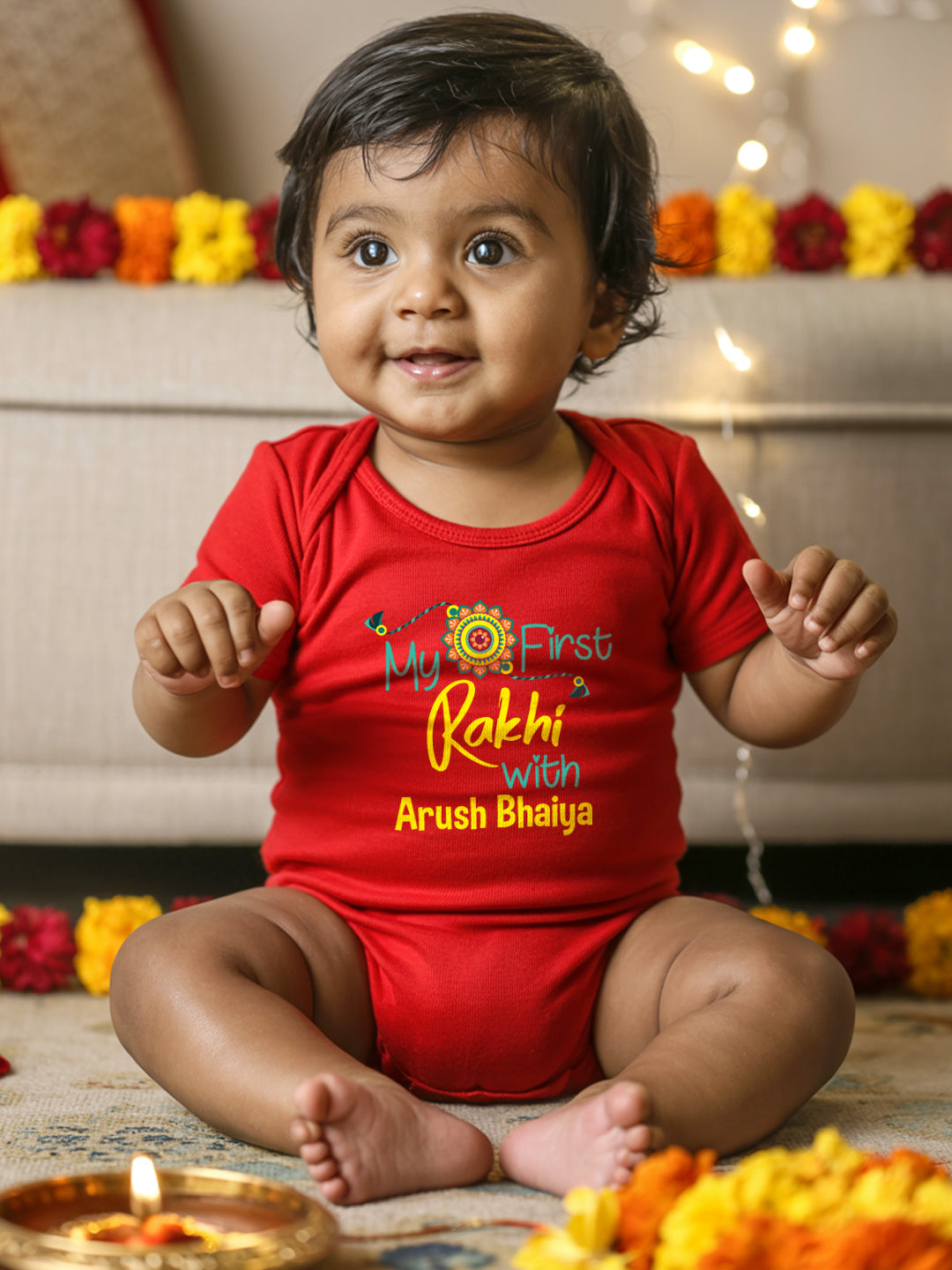 My First Rakhi with Bhaiya Baby Romper | Onesies w/ Custom Name