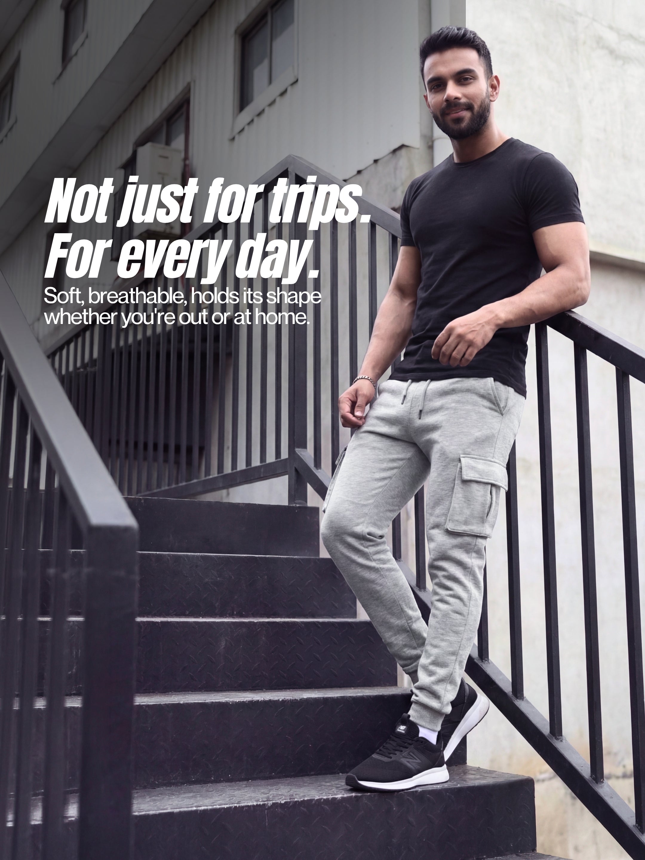 Grey Melange Joggers w/ Box Pockets