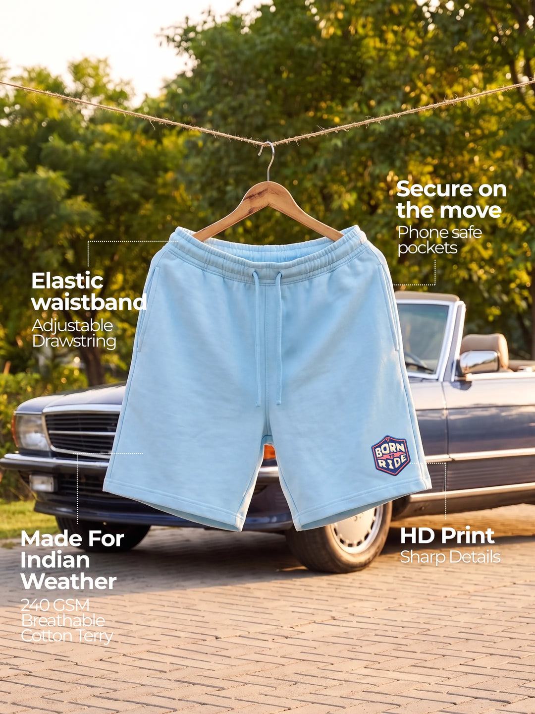 Born to Ride Cotton Mens Shorts