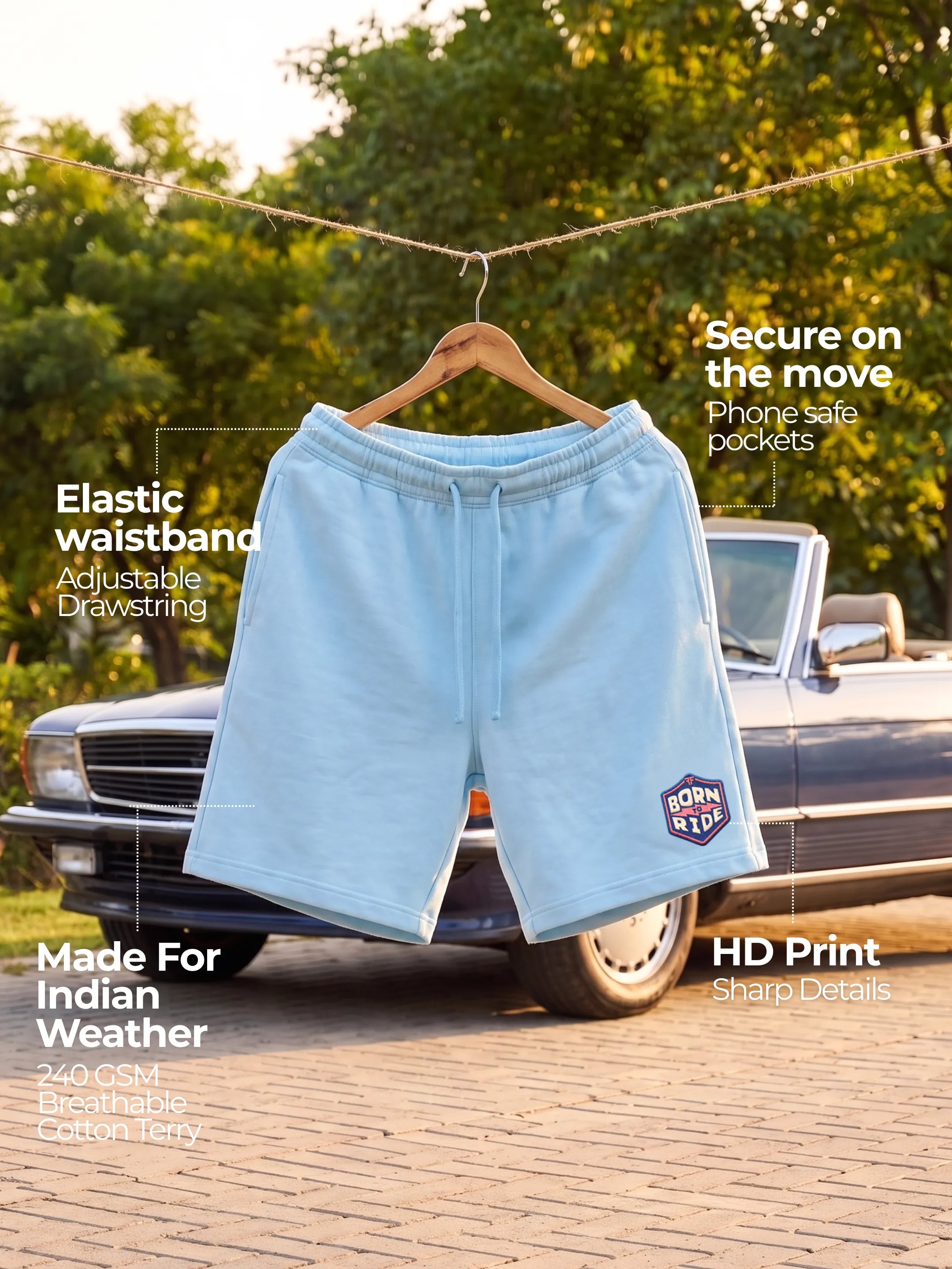 Born to Ride Cotton Mens Shorts