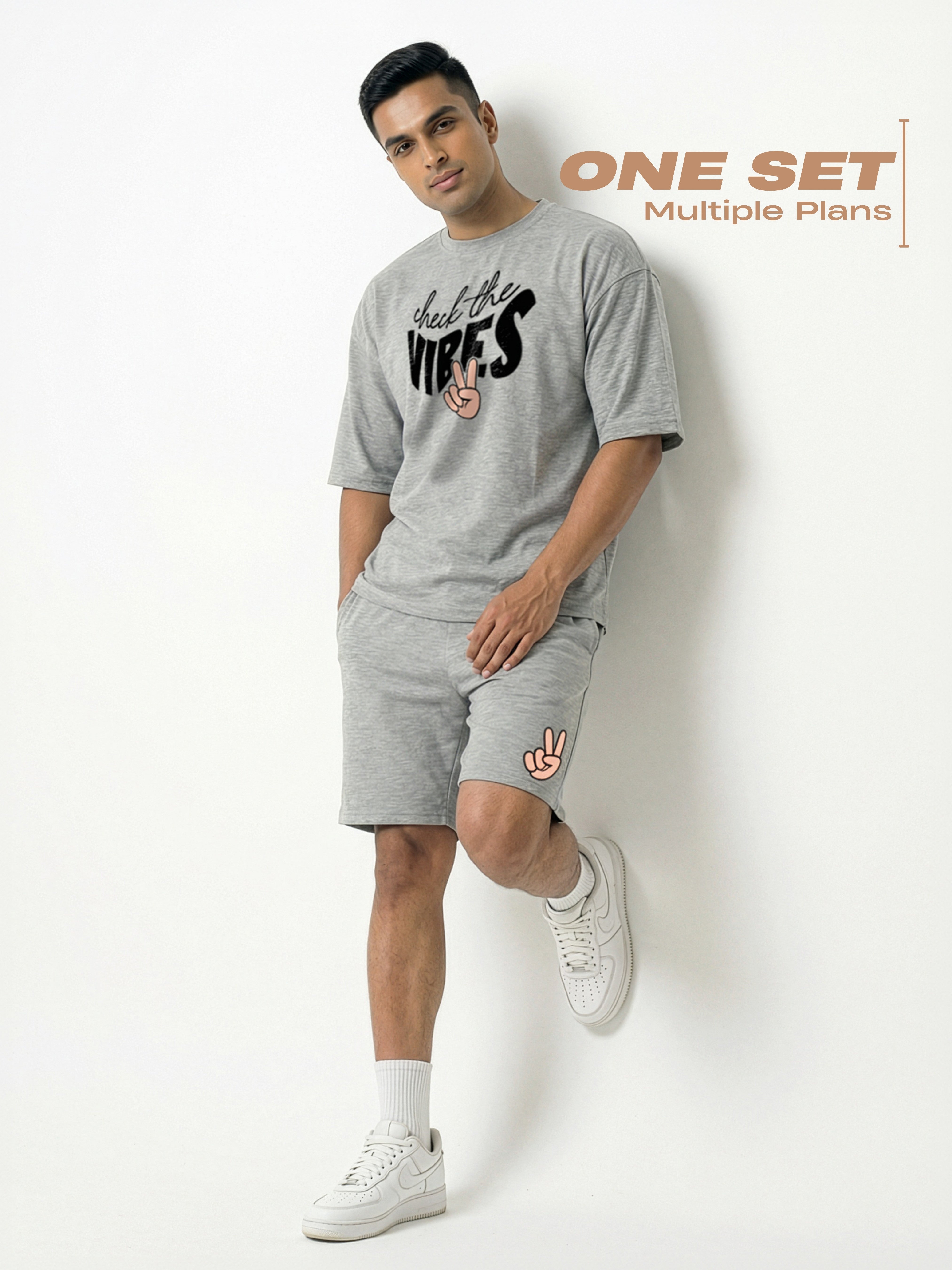 Check The Vibes Cotton Mens T Shirt and Shorts Combo Set