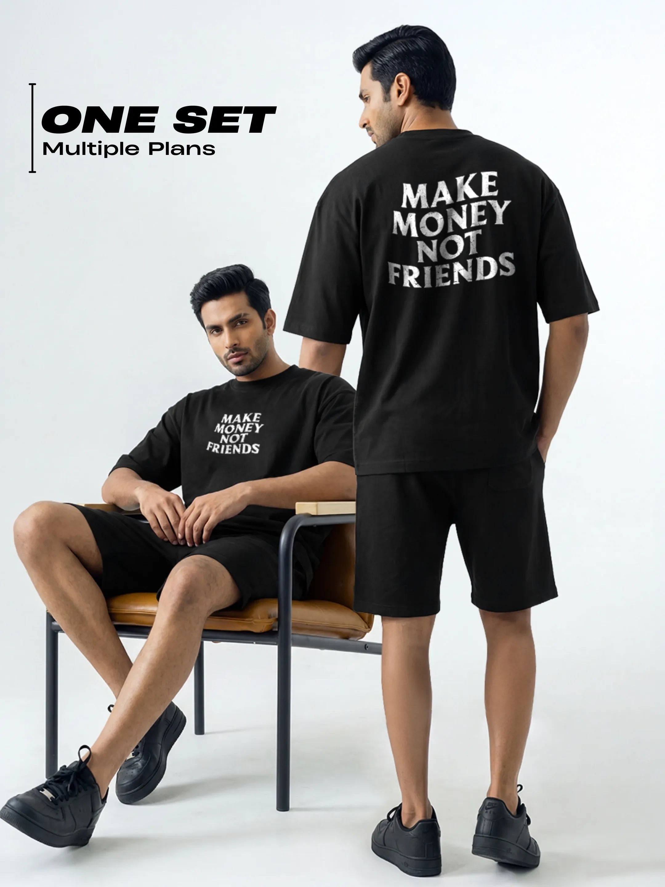 Make Money Not Friends Cotton Men's Oversized Coord Sets