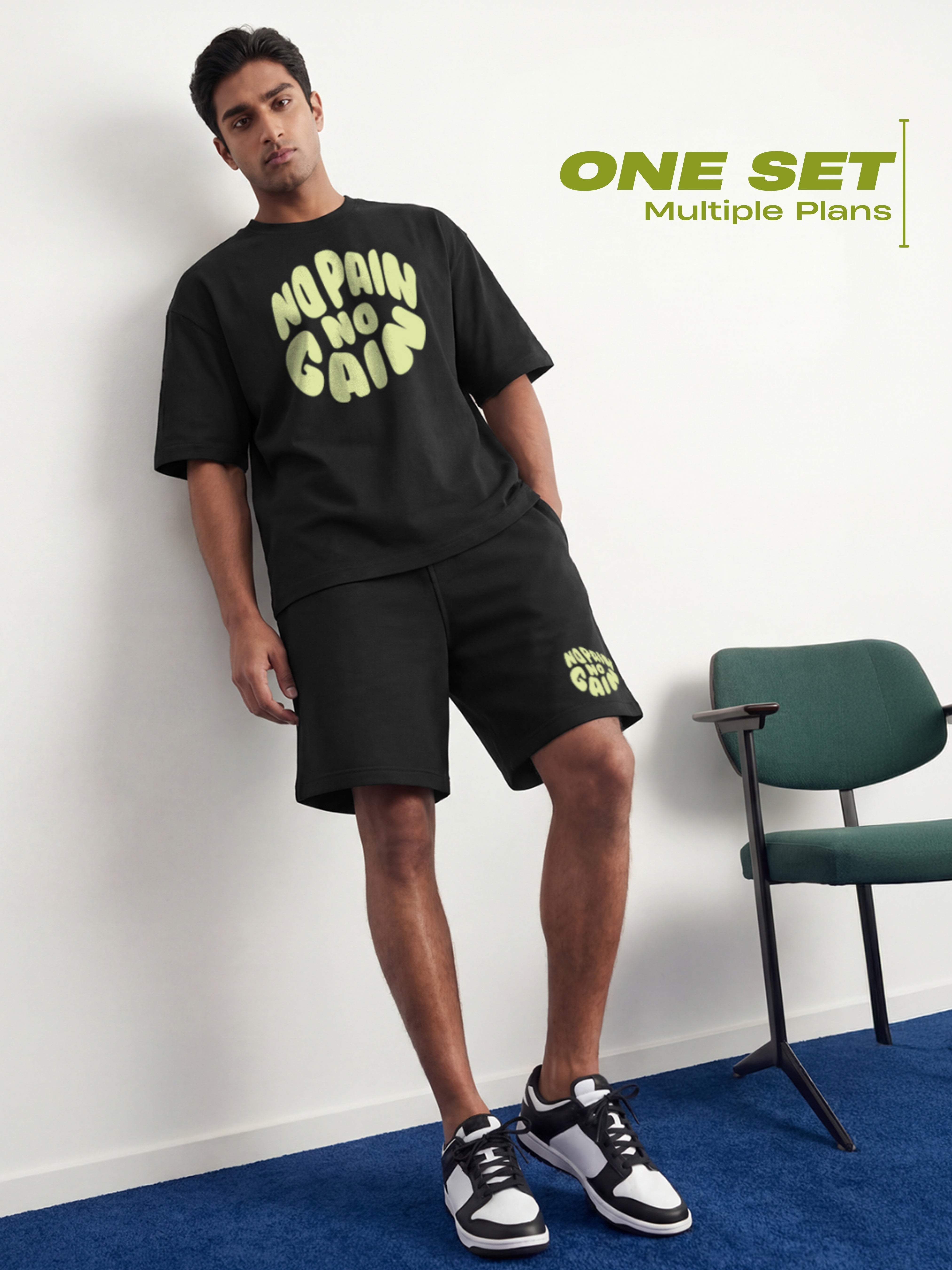 No Pain No Gain Cotton Men's Oversized Coord Sets