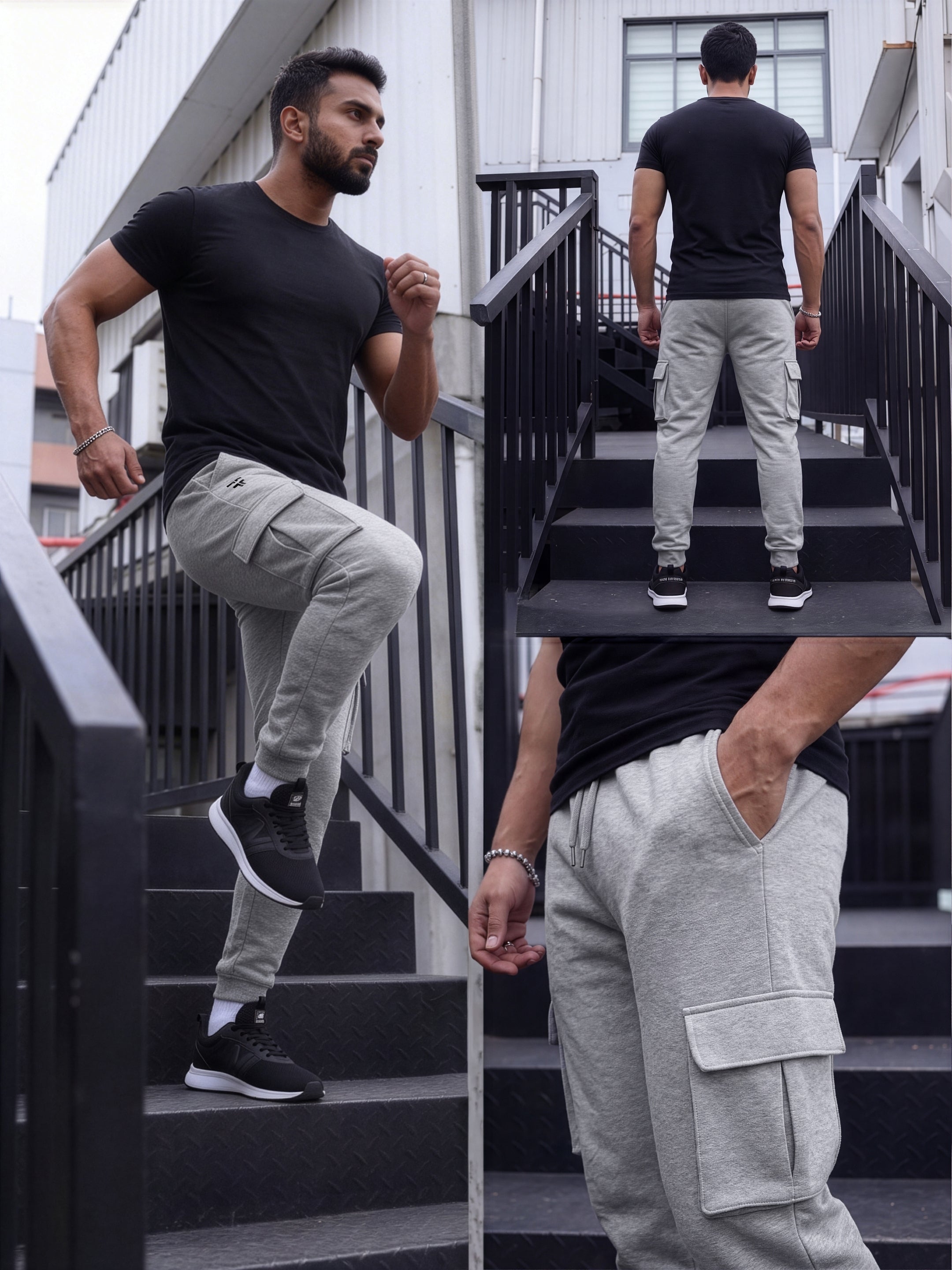 Grey Melange Joggers w/ Box Pockets