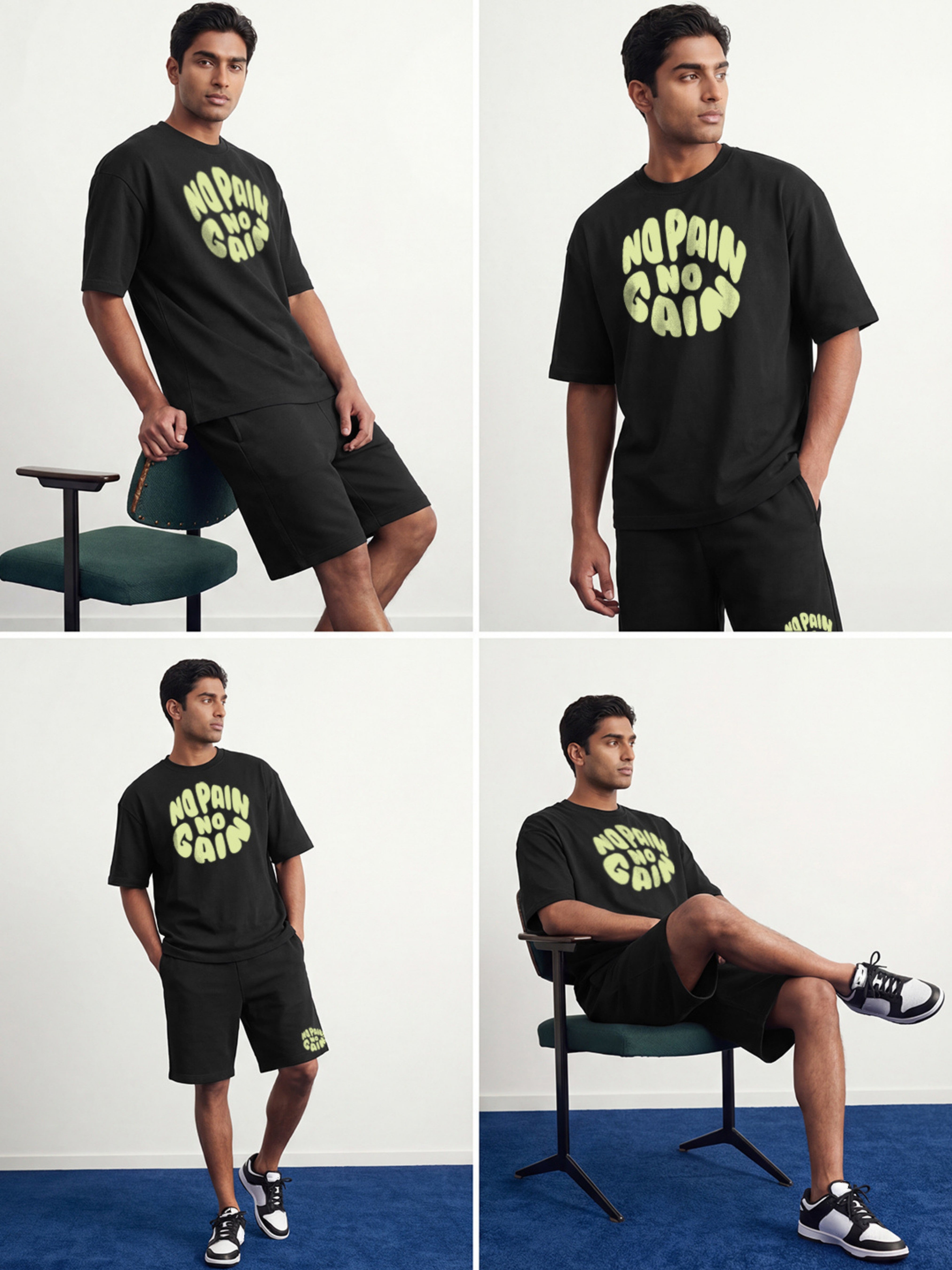 No Pain No Gain Cotton Men's Oversized Coord Sets