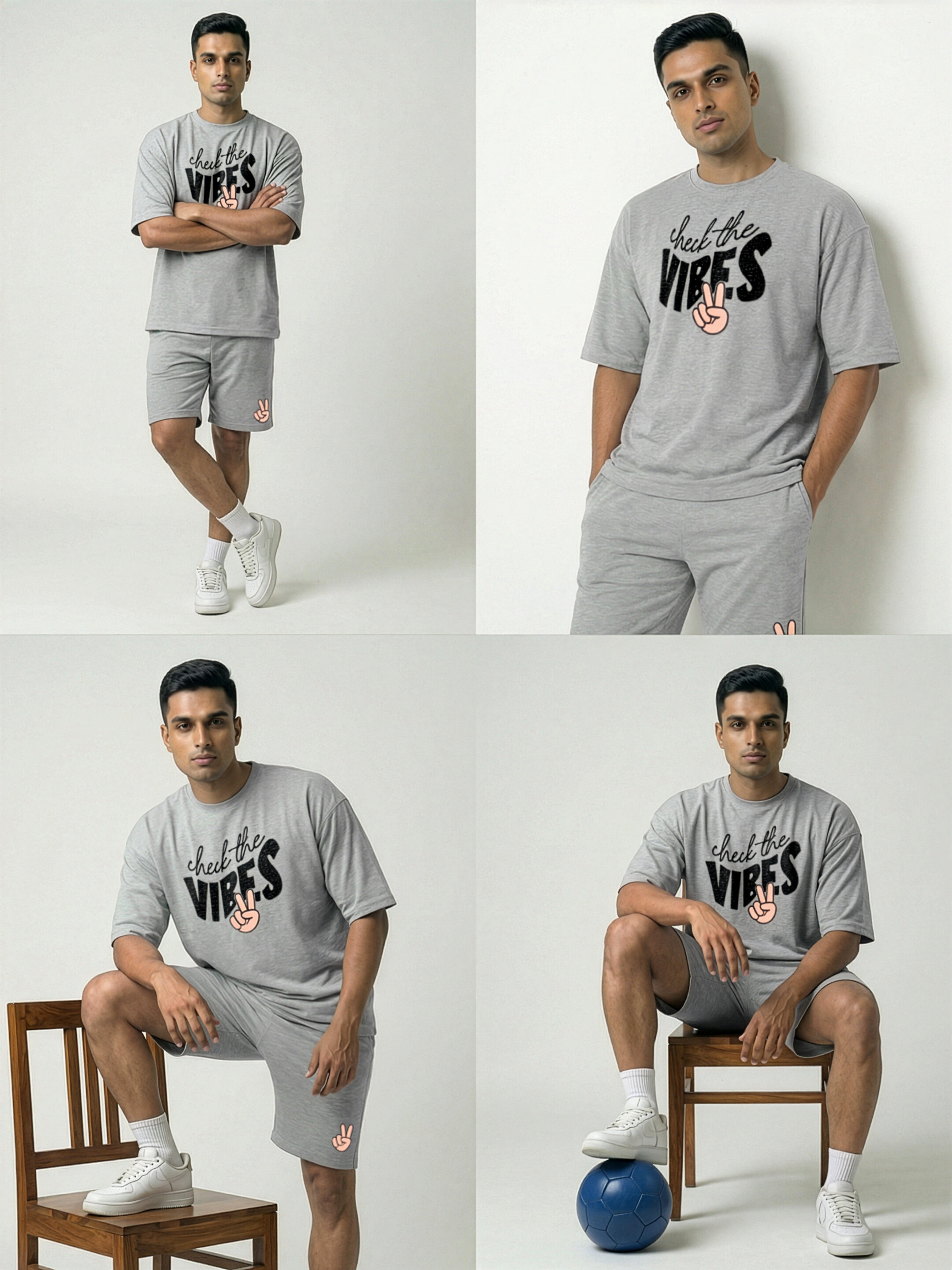 Check The Vibes Cotton Mens T Shirt and Shorts Combo Set
