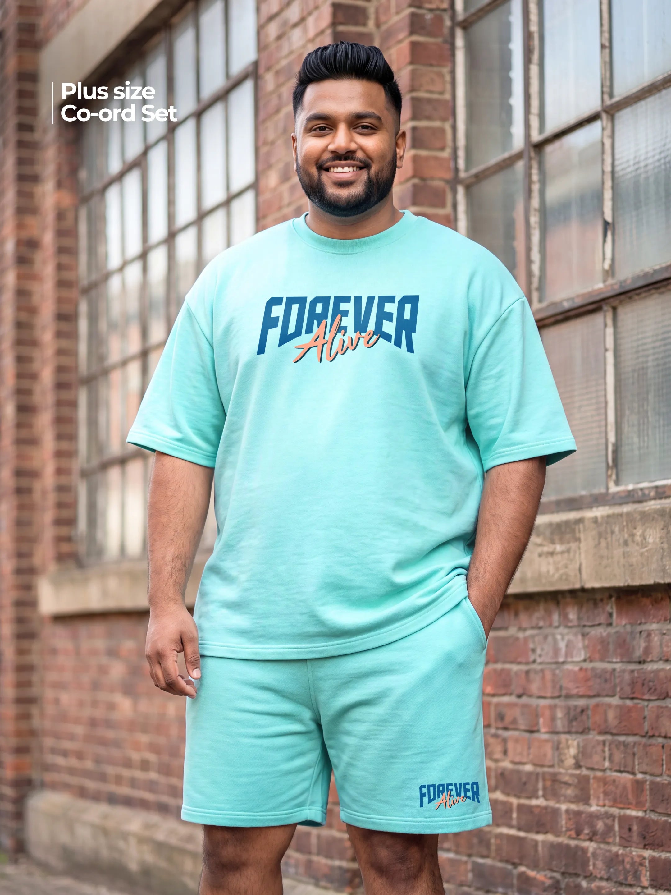 Forever Alive Cotton Men's Oversized Coord Sets