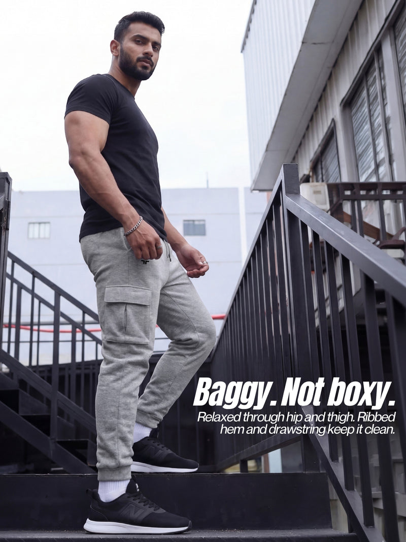 Grey Melange Joggers w/ Box Pockets