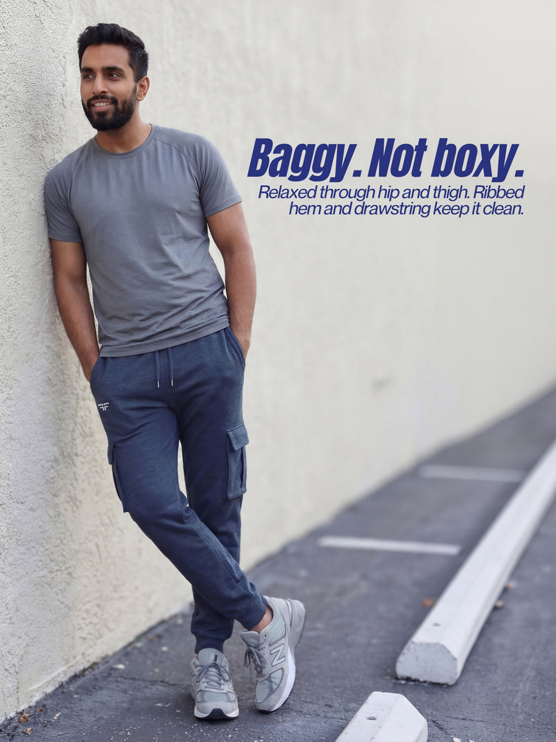 Blue Melange Joggers w/ Box Pockets