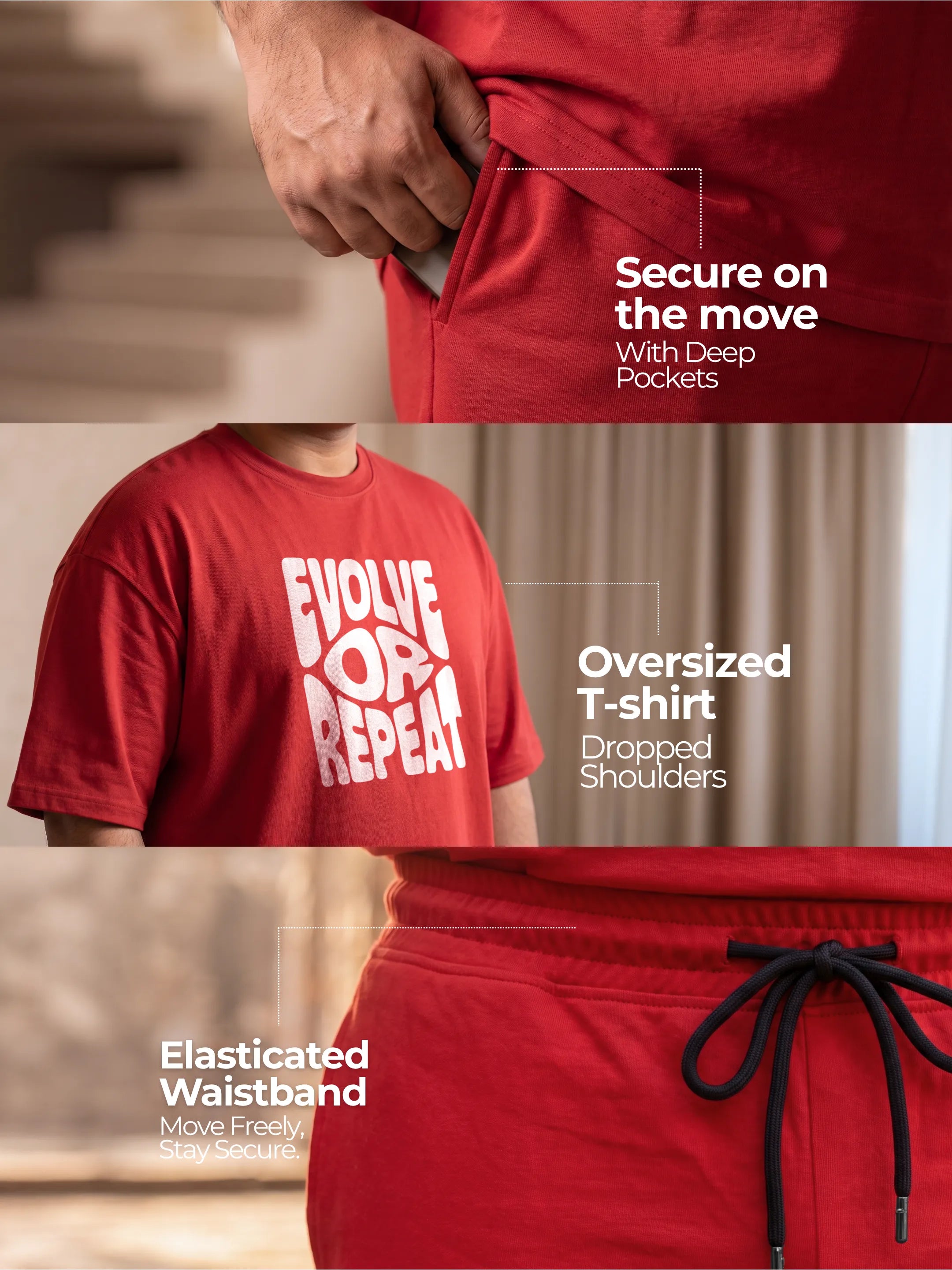 Evolve Or Repeat Cotton Men's Oversized Coord Sets