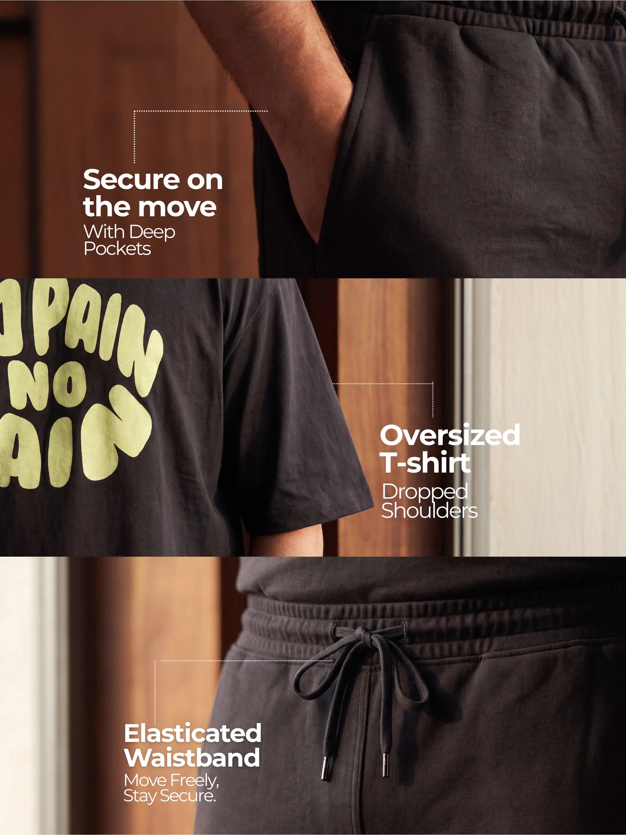 No Pain No Gain Cotton Men's Oversized Coord Sets