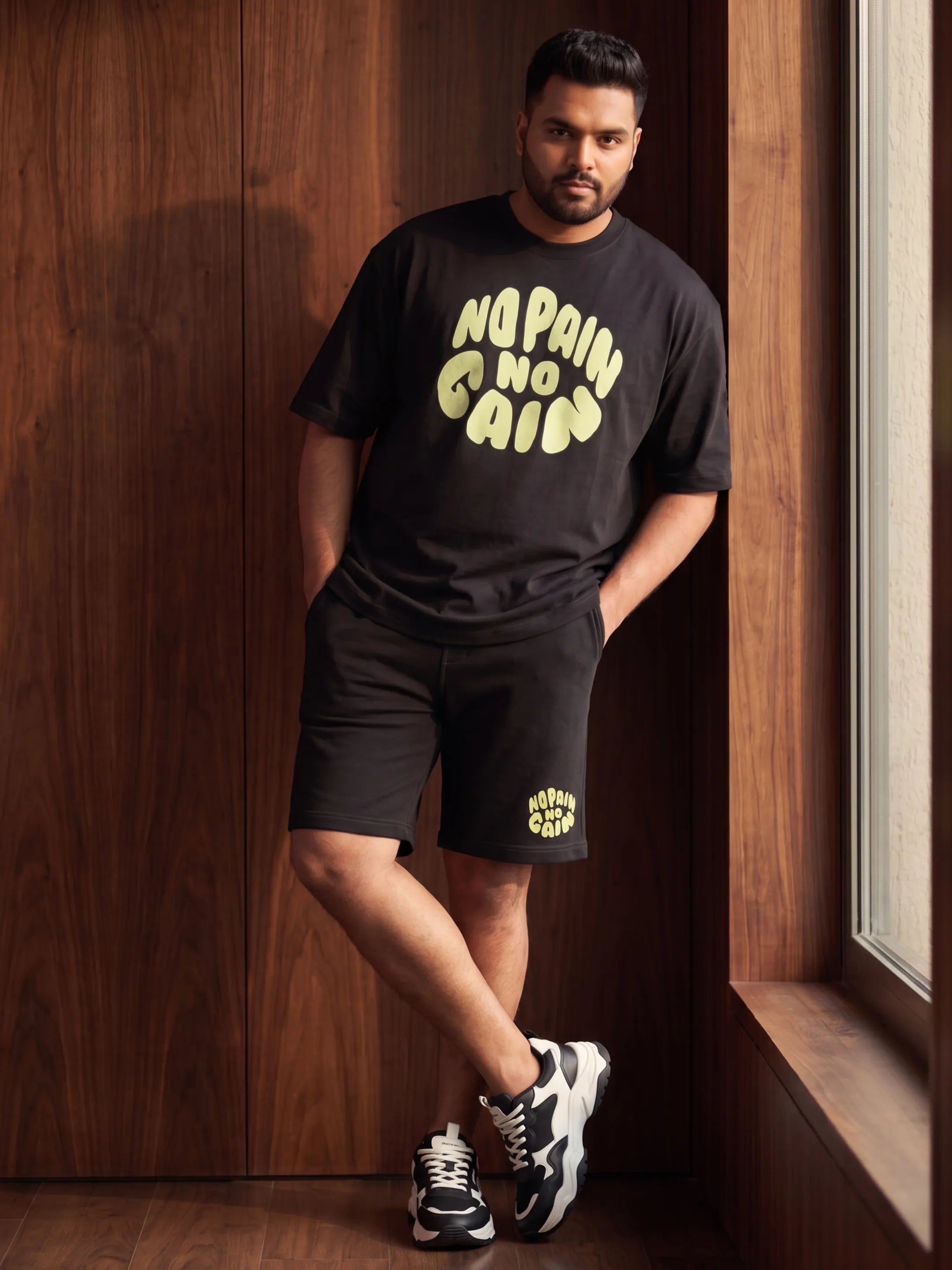 No Pain No Gain Cotton Men's Oversized Coord Sets