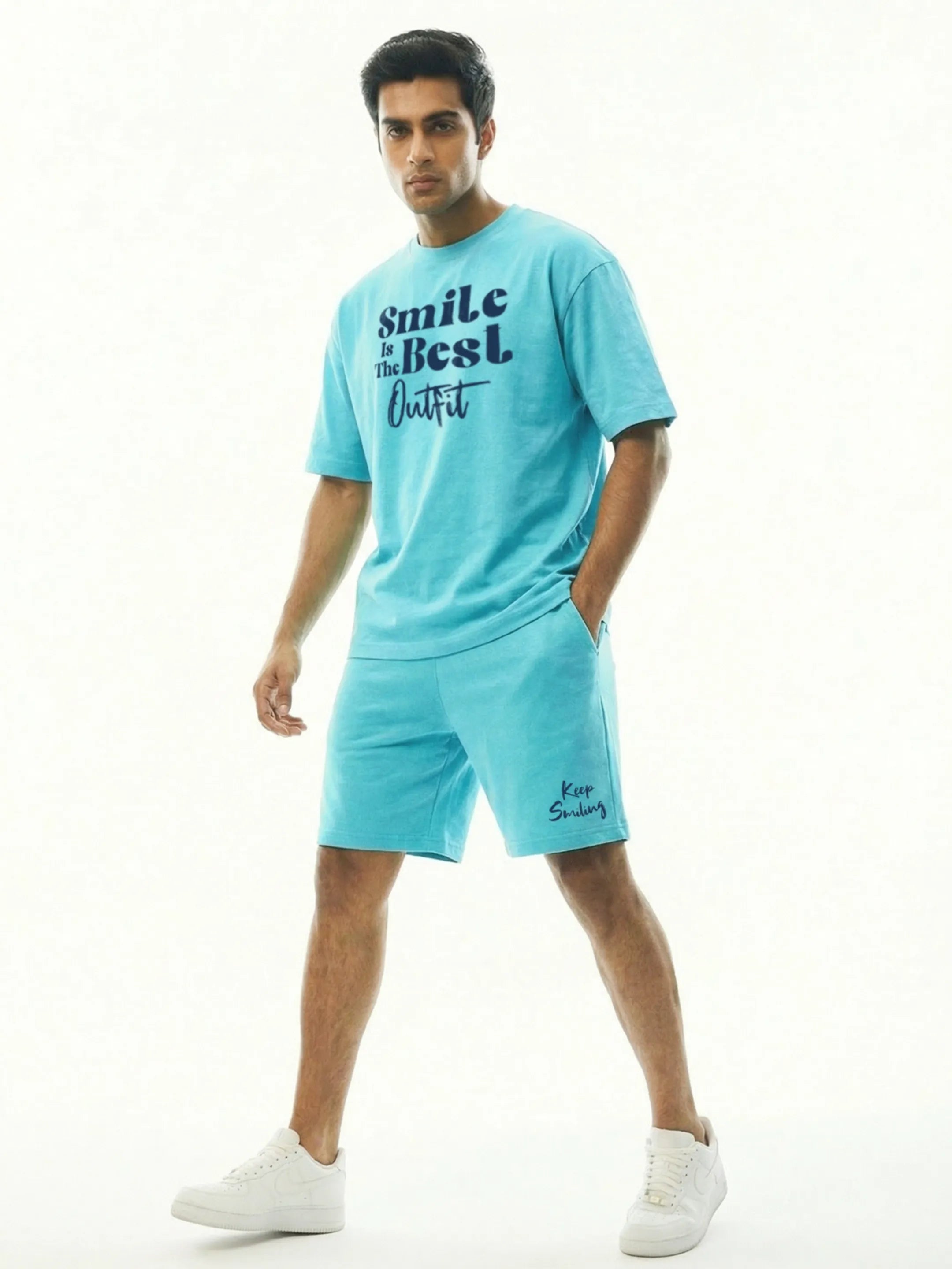Smile Is The Best Cotton Mens T Shirt and Shorts Combo Set