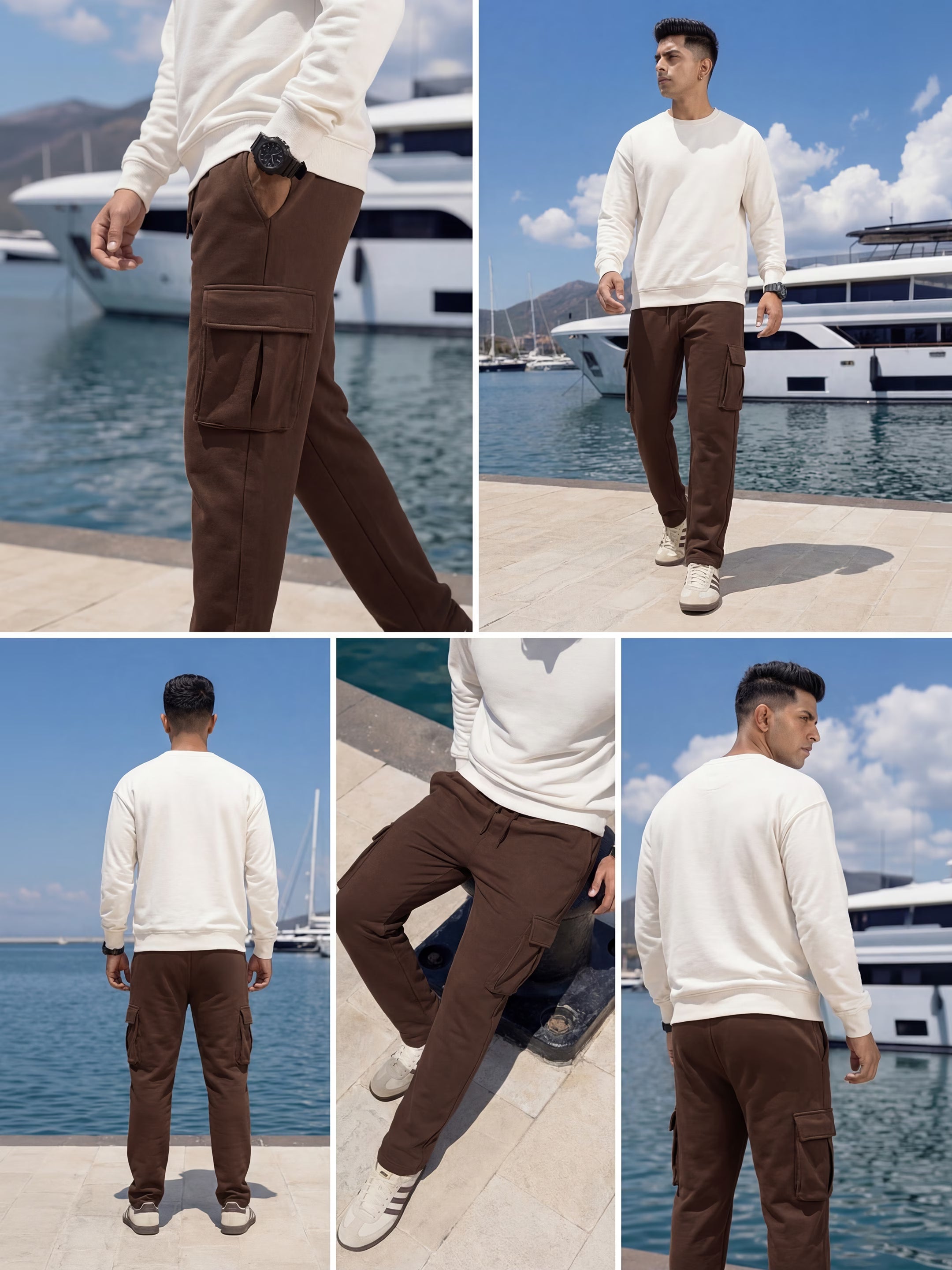Coffee Brown Cargo Joggers w/ 4 Pockets