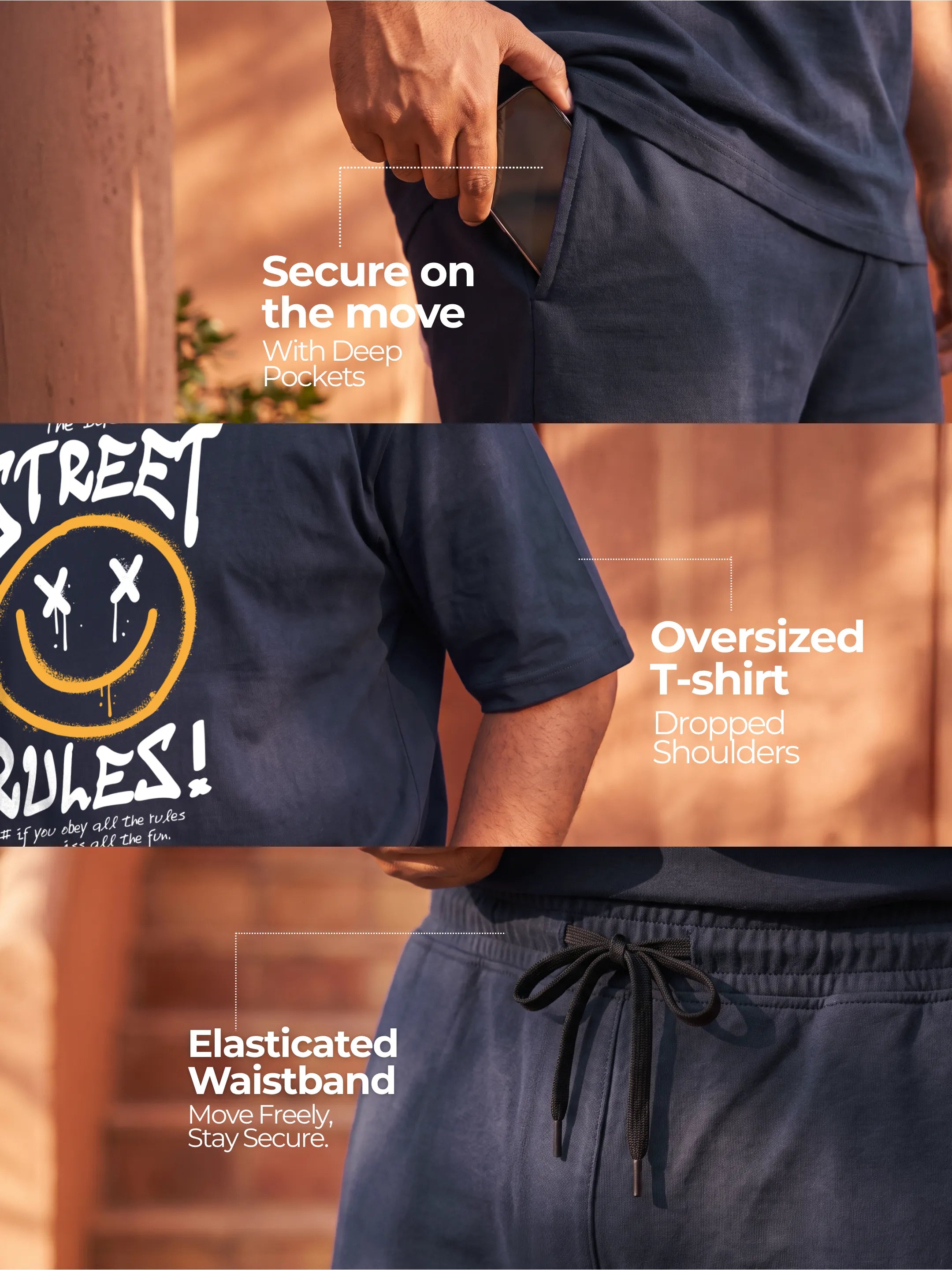 Street Rules Cotton Men's Oversized Coord Sets