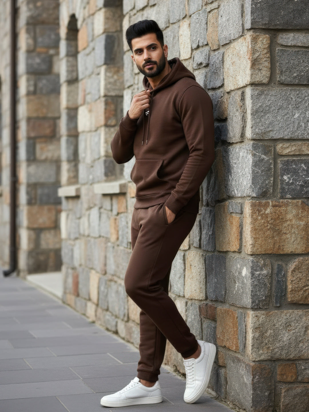 || COFFEE BROWN THERMAL CO-ORD SET (HOODIE AND JOGGER COMBO) ||
