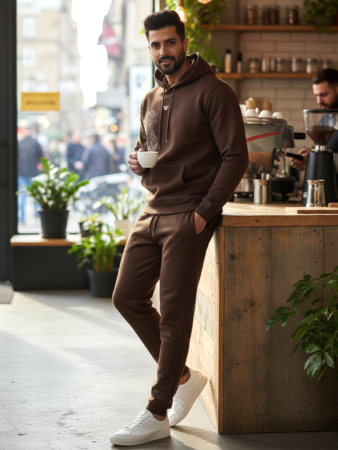 || COFFEE BROWN THERMAL CO-ORD SET (HOODIE AND JOGGER COMBO) ||