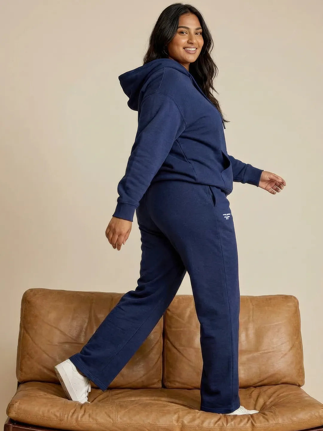 Navy Blue Straight Thermal Co-ord Set (Hoodie & Straight Fit Tracks Combo)