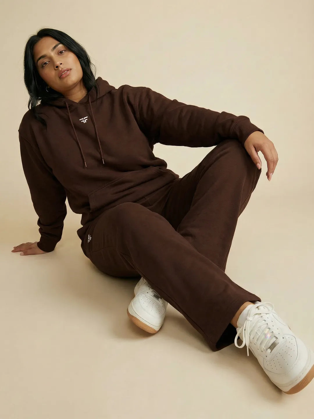 Coffee Brown Straight Thermal Co-ord Set (Hoodie & Straight Fit Tracks Combo)