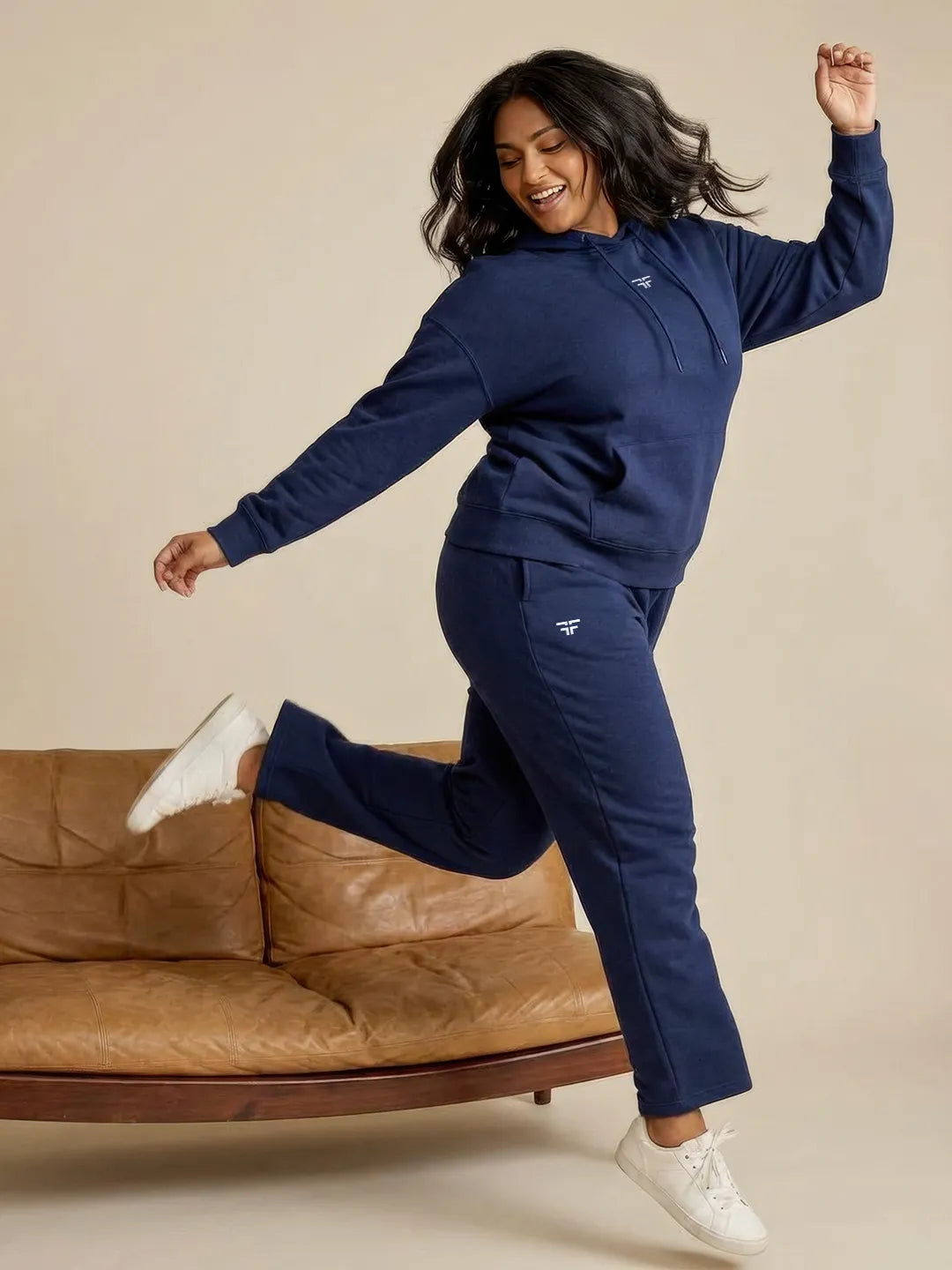 Navy Blue Straight Thermal Co-ord Set (Hoodie & Straight Fit Tracks Combo)
