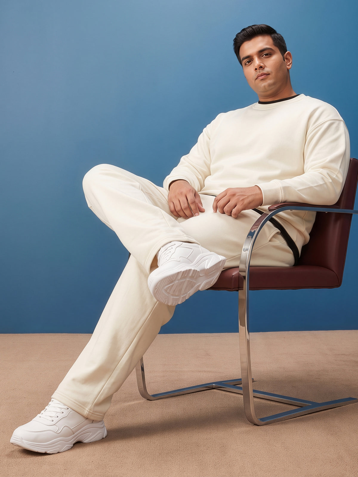 Cream Straight Fleece Joggers