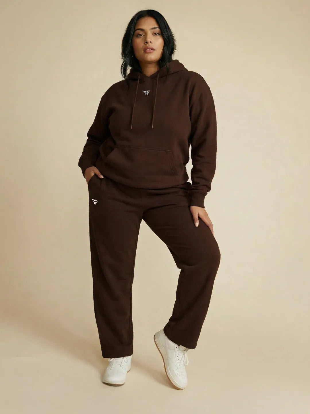 Coffee Brown Straight Thermal Co-ord Set (Hoodie & Straight Fit Tracks Combo)