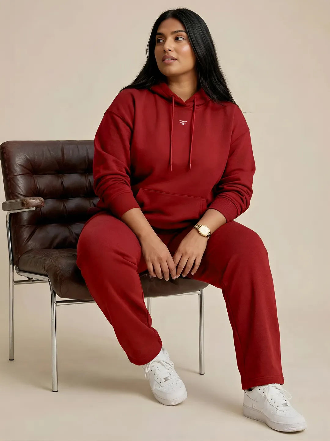 Red Straight Thermal Co-ord Set (Hoodie & Straight Fit Tracks Combo)