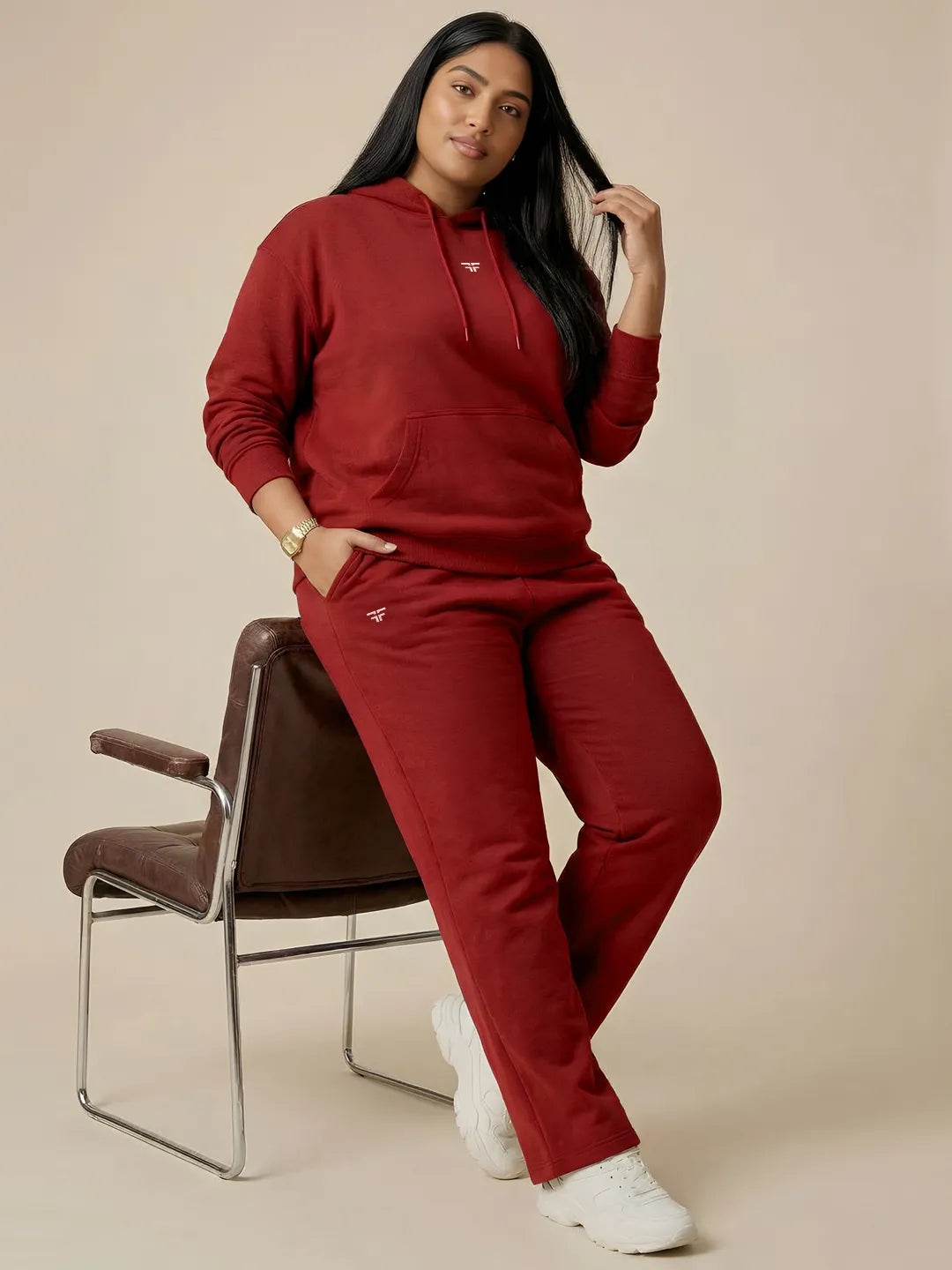 Red Straight Thermal Co-ord Set (Hoodie & Straight Fit Tracks Combo)