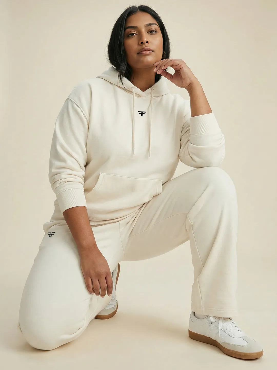 Off-White Straight Thermal Co-ord Set (Hoodie & Straight Fit Tracks Combo)