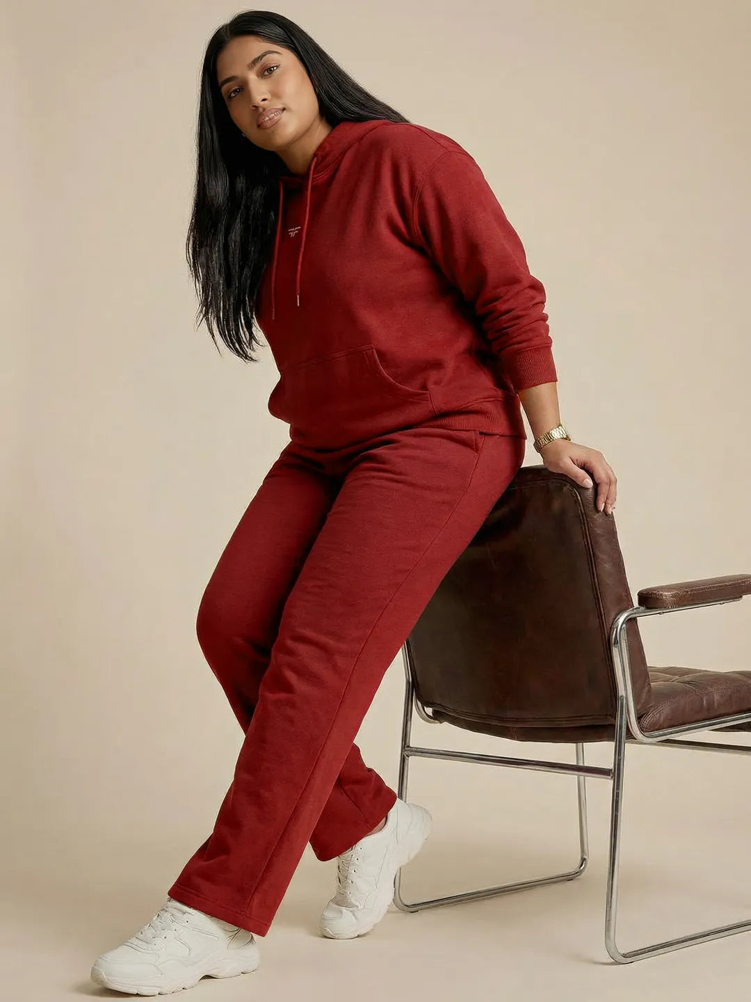 Red Straight Thermal Co-ord Set (Hoodie & Straight Fit Tracks Combo)