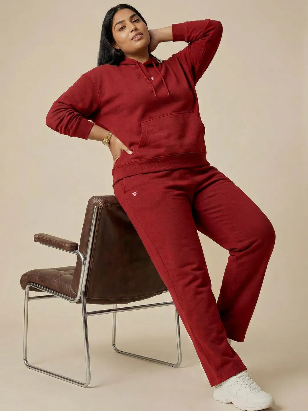 Red Straight Thermal Co-ord Set (Hoodie & Straight Fit Tracks Combo)
