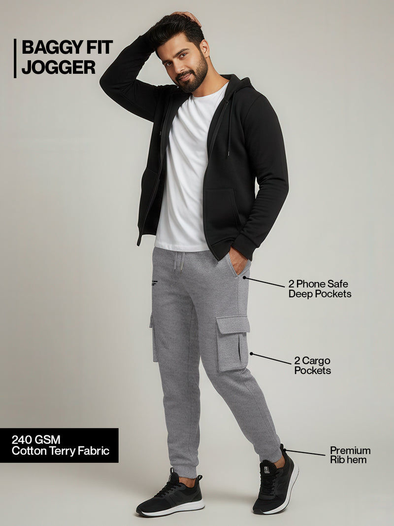 Grey Melange Joggers w/ Box Pockets