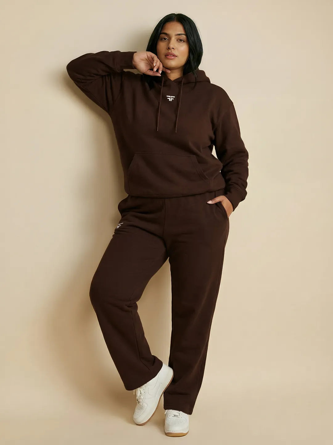 Coffee Brown Straight Thermal Co-ord Set (Hoodie & Straight Fit Tracks Combo)