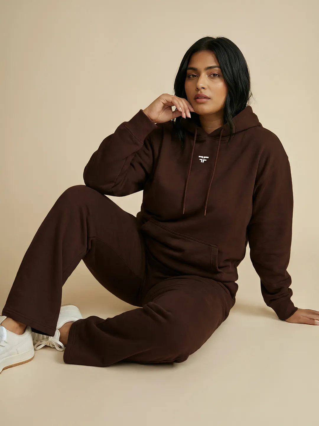 Coffee Brown Straight Thermal Co-ord Set (Hoodie & Straight Fit Tracks Combo)
