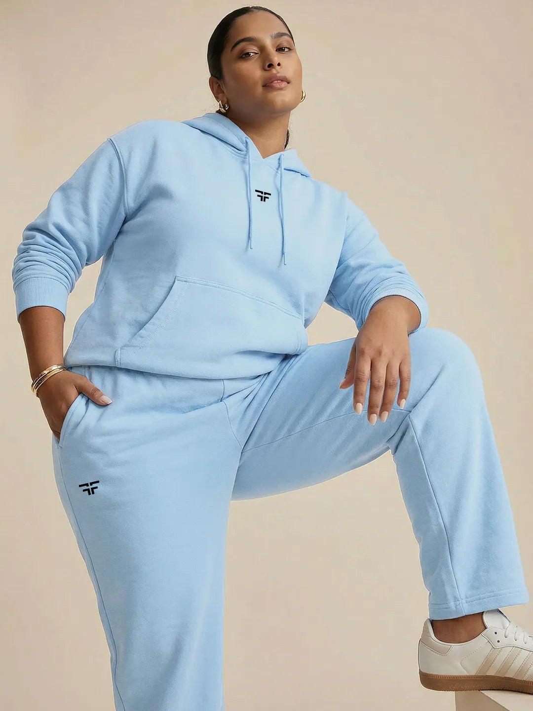 Turquoise Straight Thermal Co-ord Set (Hoodie & Straight Fit Tracks Combo)