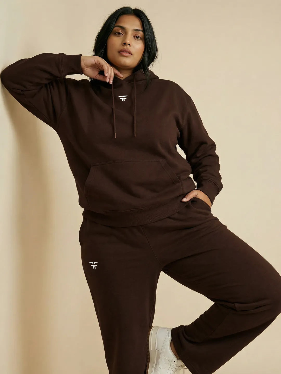 Coffee Brown Straight Thermal Co-ord Set (Hoodie & Straight Fit Tracks Combo)