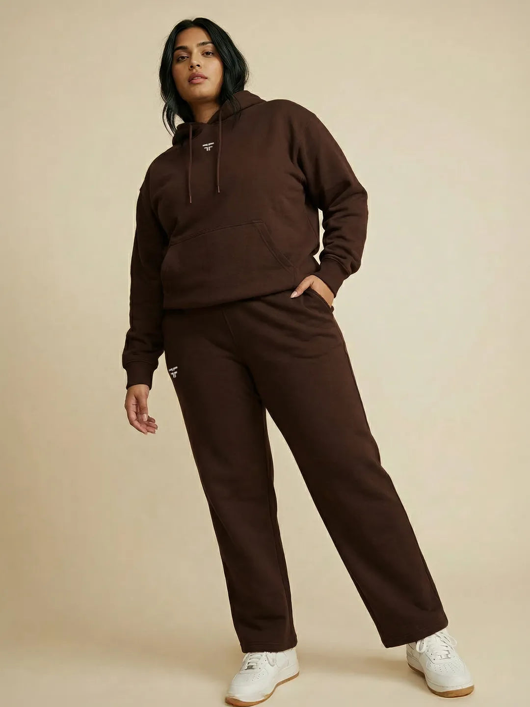 Coffee Brown Straight Thermal Co-ord Set (Hoodie & Straight Fit Tracks Combo)