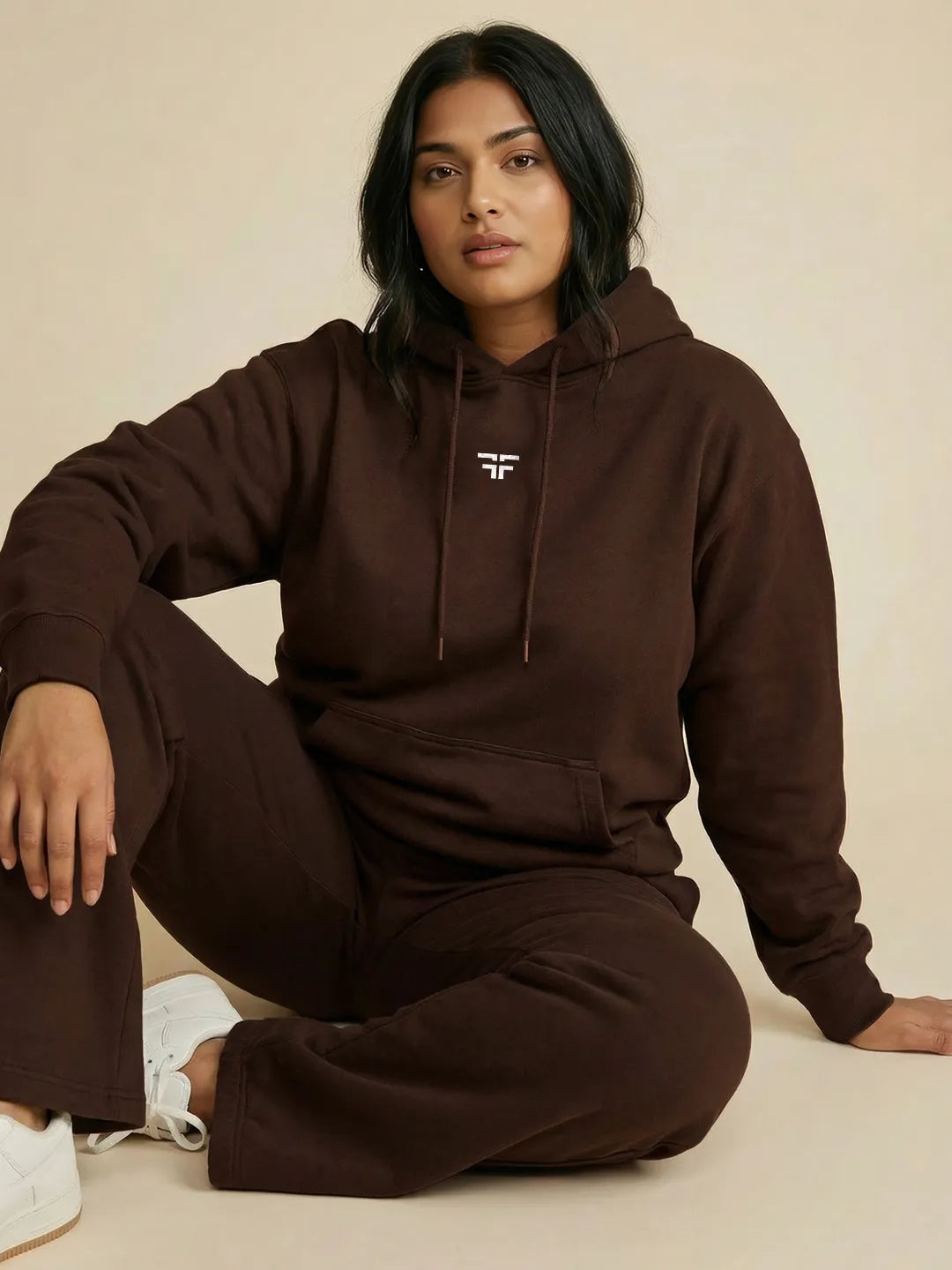 Coffee Brown Straight Thermal Co-ord Set (Hoodie & Straight Fit Tracks Combo)